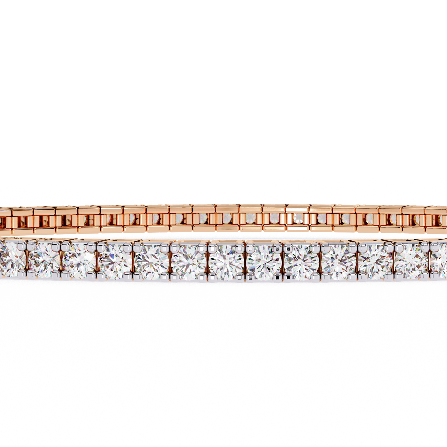 rose gold / moissanite, rose gold / lab grown