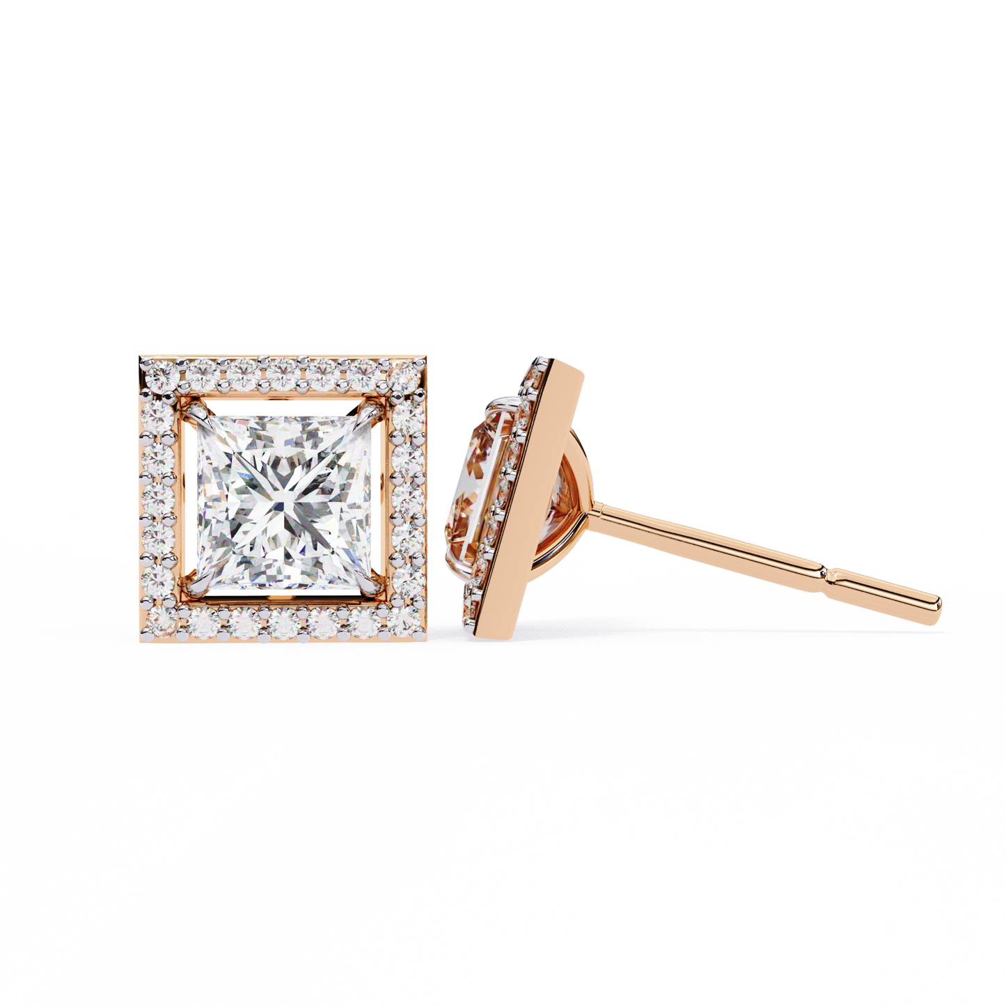 rose gold / moissanite, rose gold / lab grown