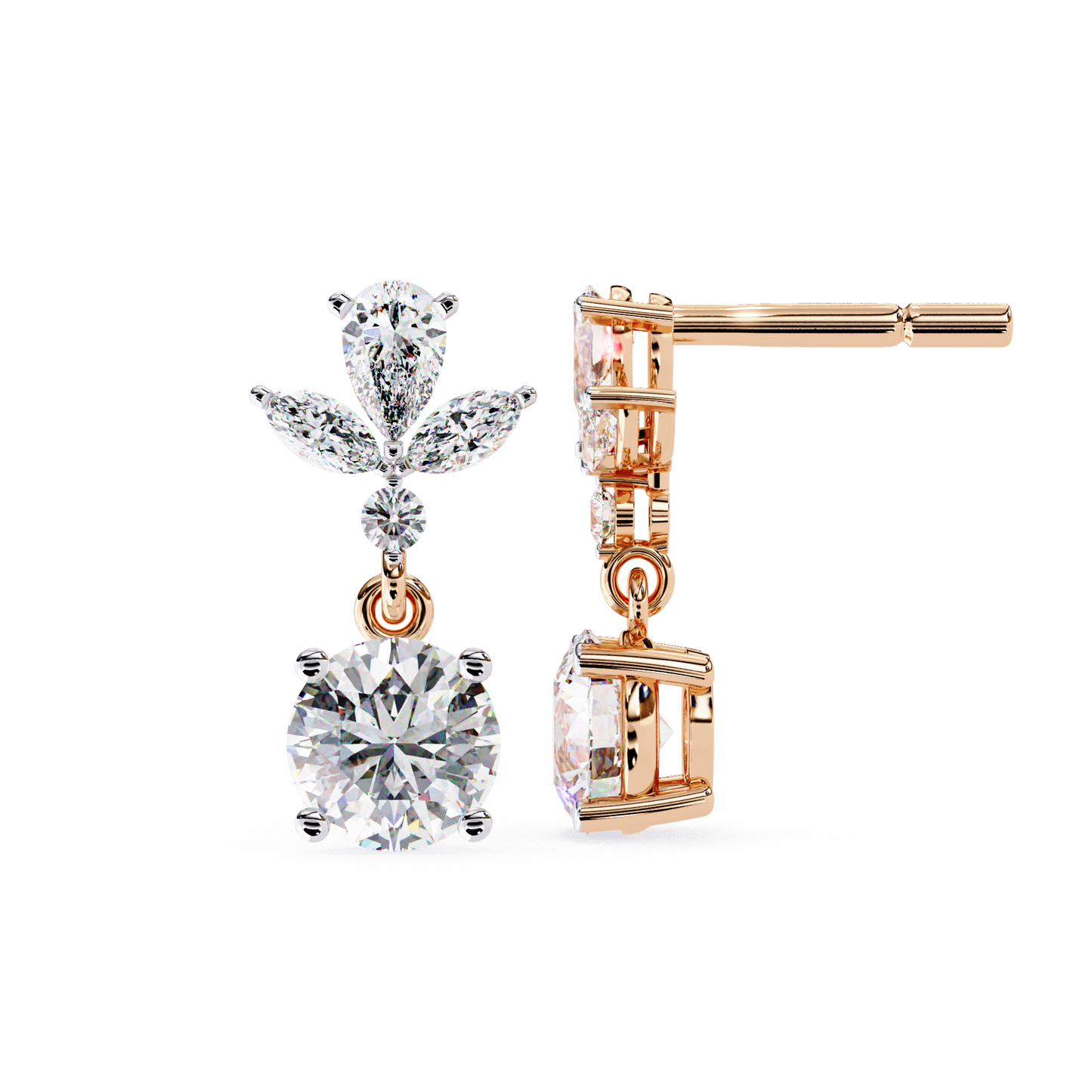 rose gold / moissanite, rose gold / lab grown