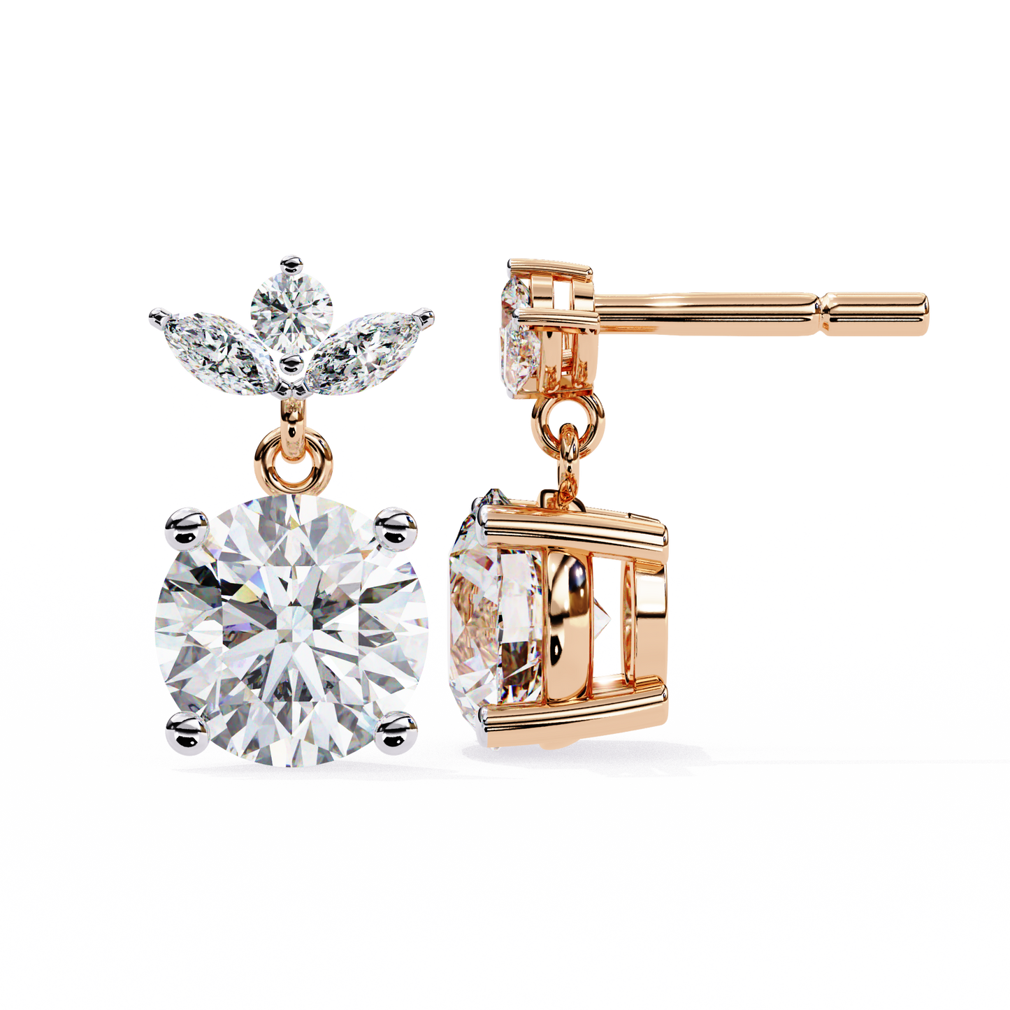 rose gold / moissanite, rose gold / lab grown