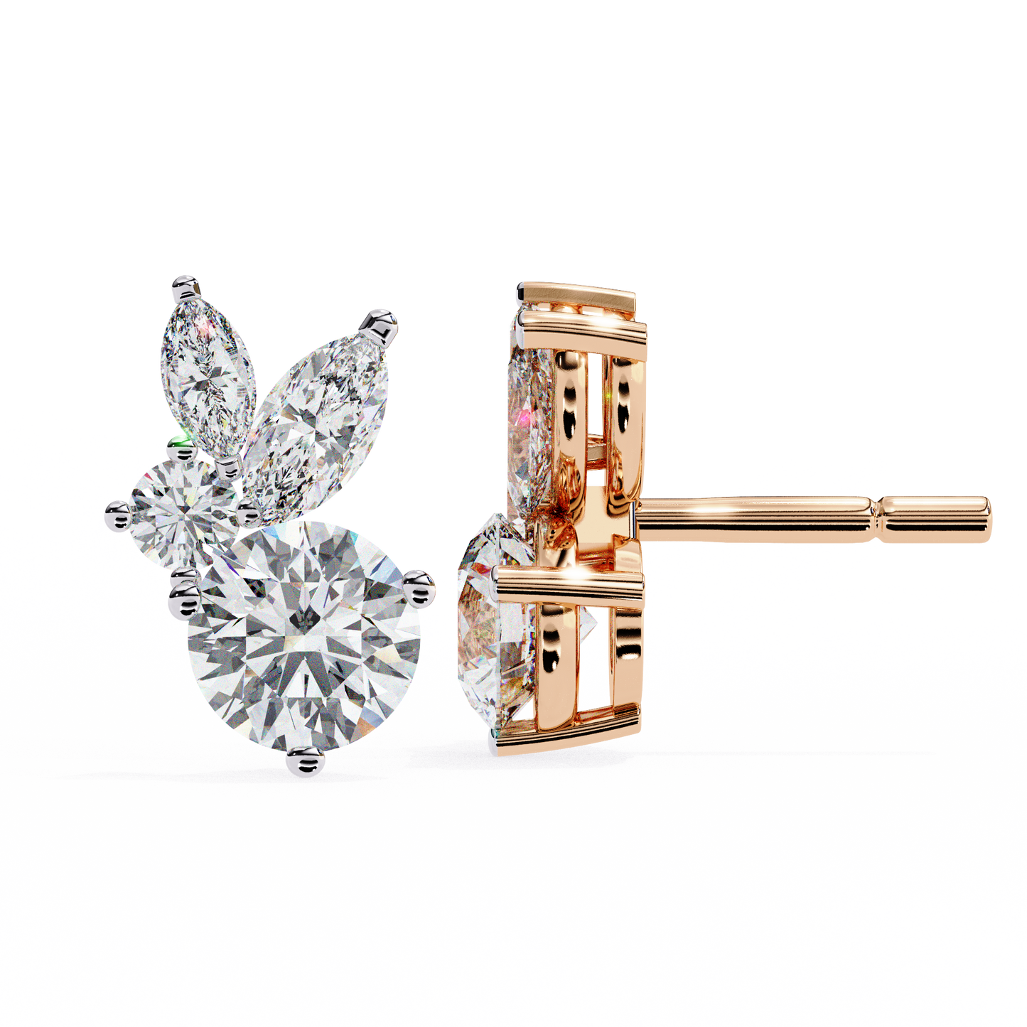 rose gold / moissanite, rose gold / lab grown