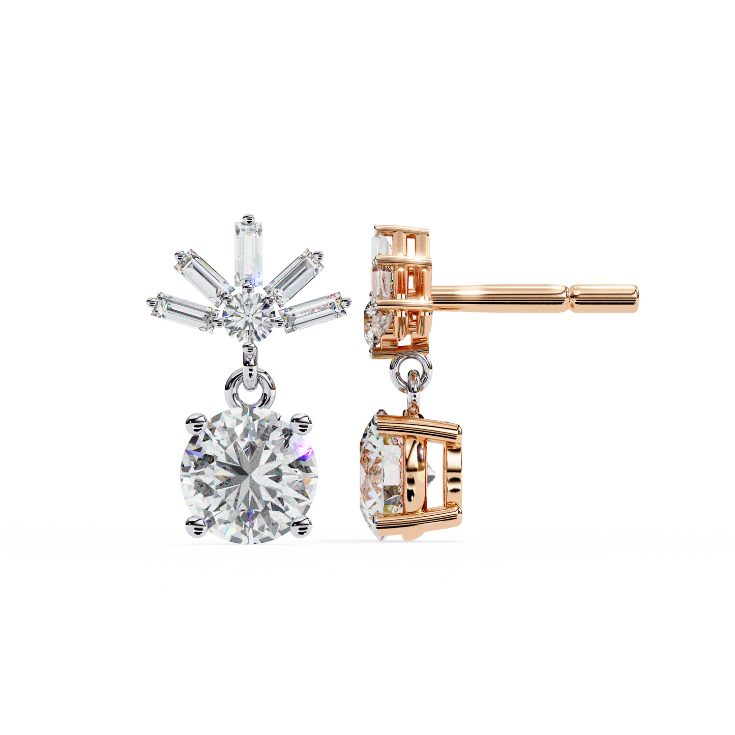 rose gold / moissanite, rose gold / lab grown