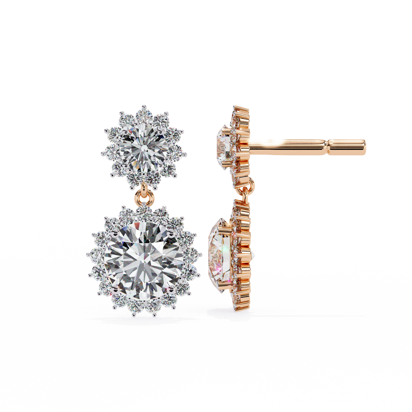 rose gold / moissanite, rose gold / lab grown