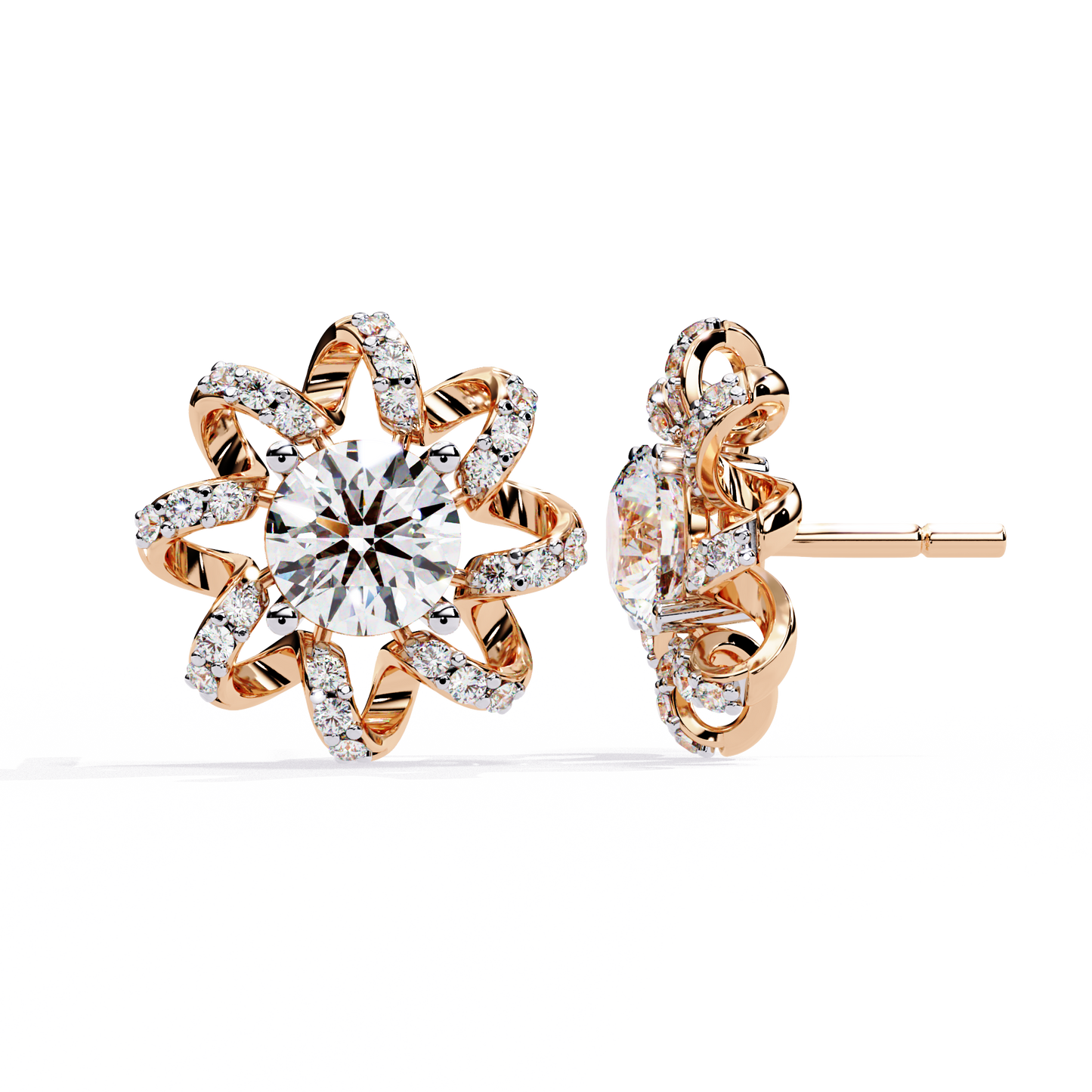 rose gold / moissanite, rose gold / lab grown