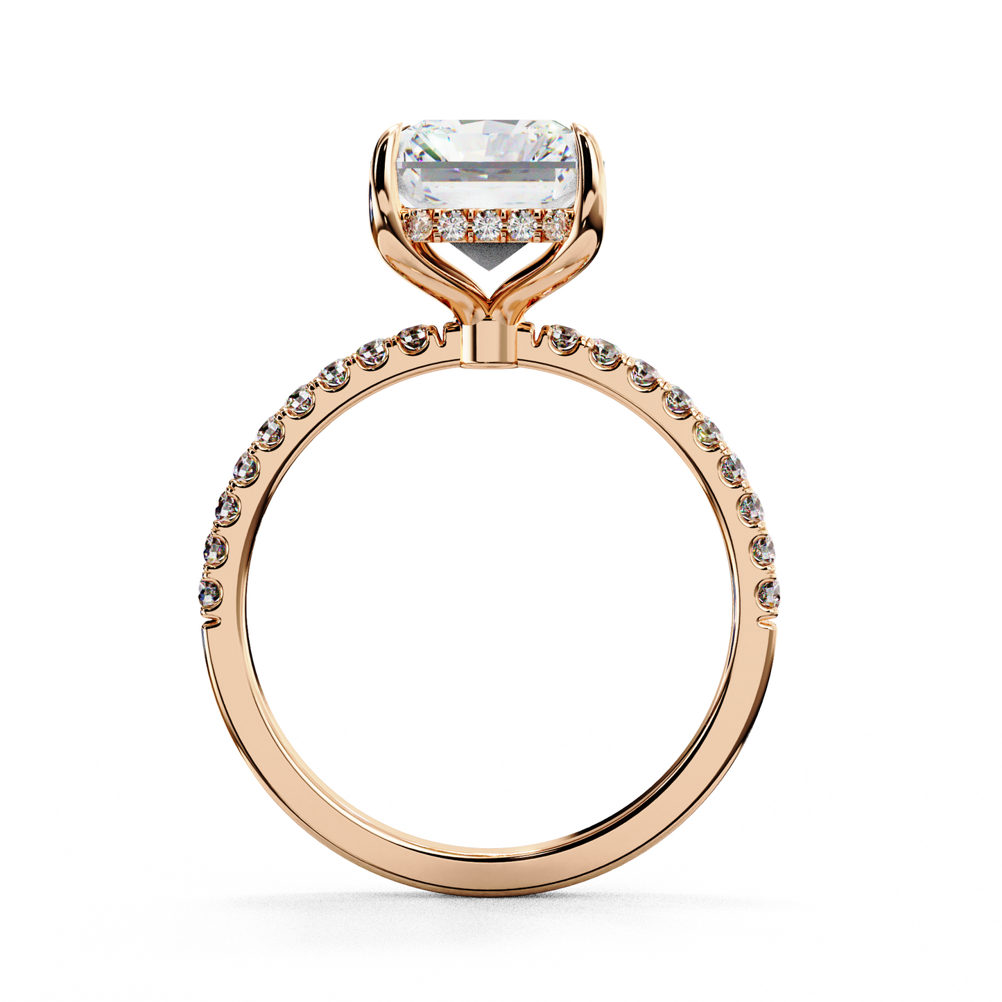 rose gold / moissanite, rose gold / lab grown