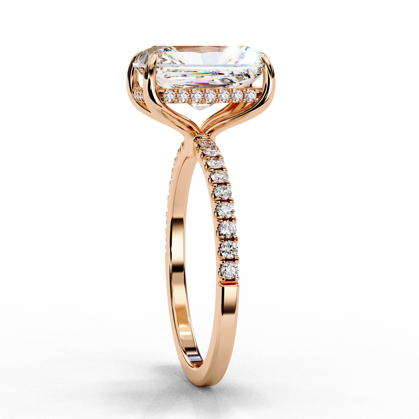 rose gold / moissanite, rose gold / lab grown