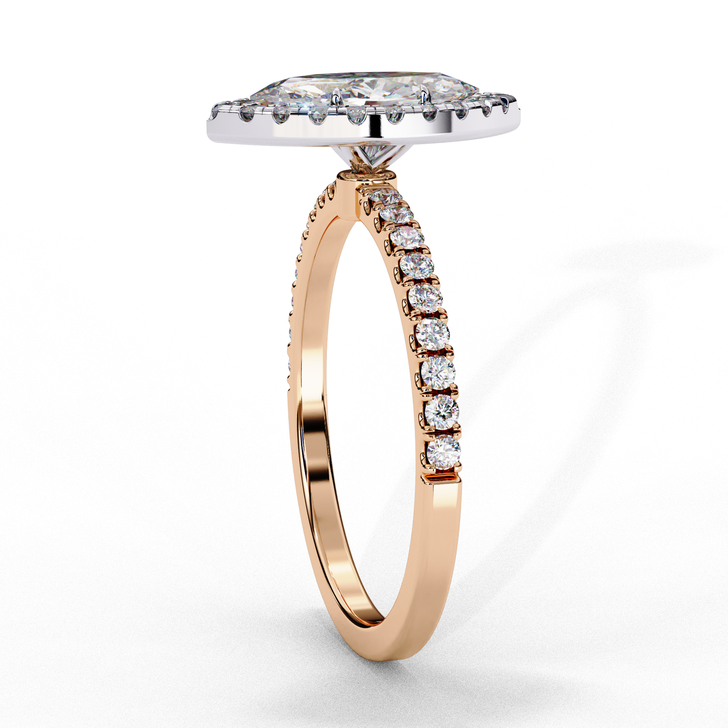 rose gold / moissanite, rose gold / lab grown