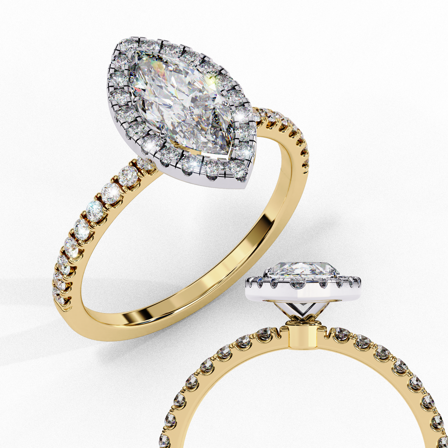 yellow gold / moissanite, yellow gold / lab grown