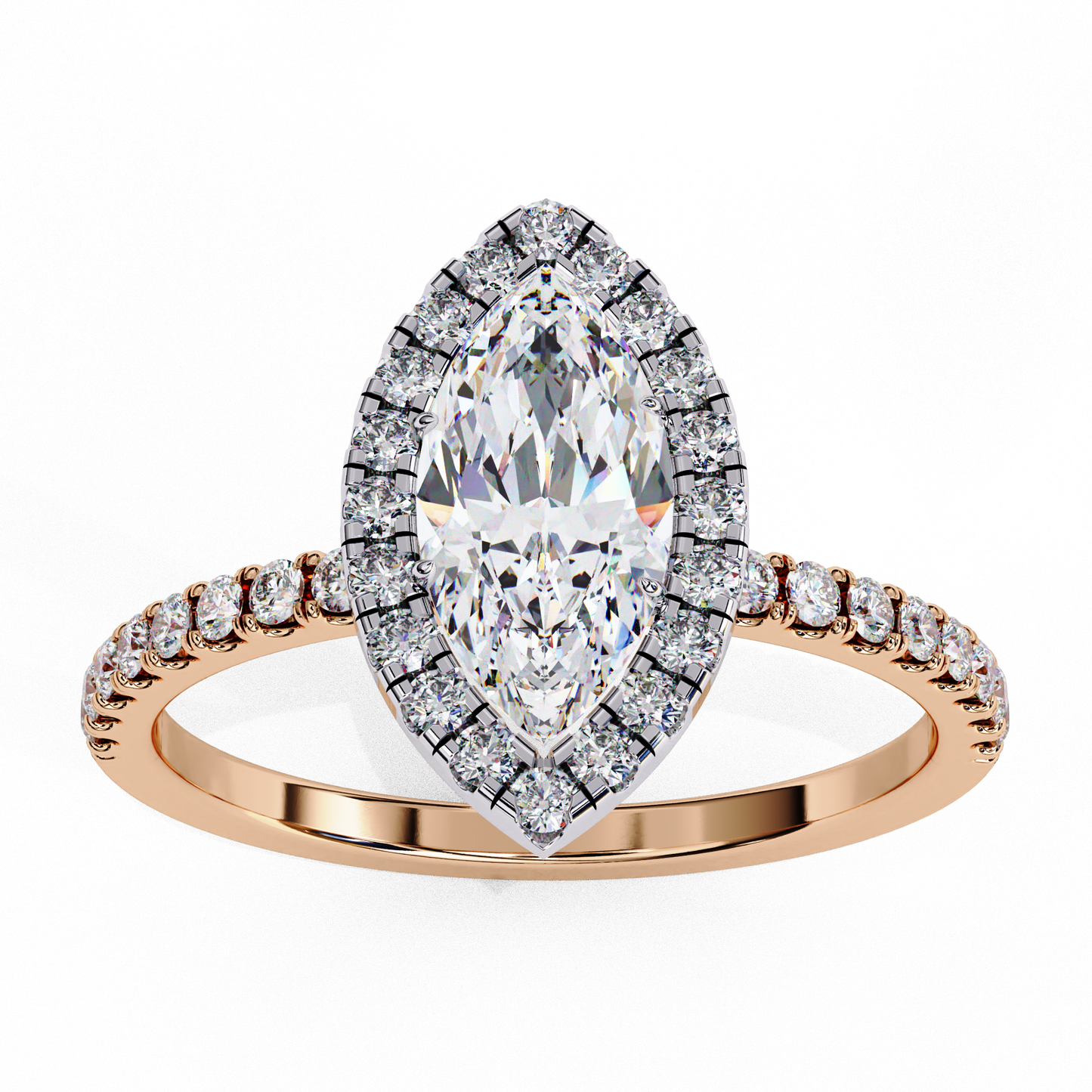 rose gold / moissanite, rose gold / lab grown