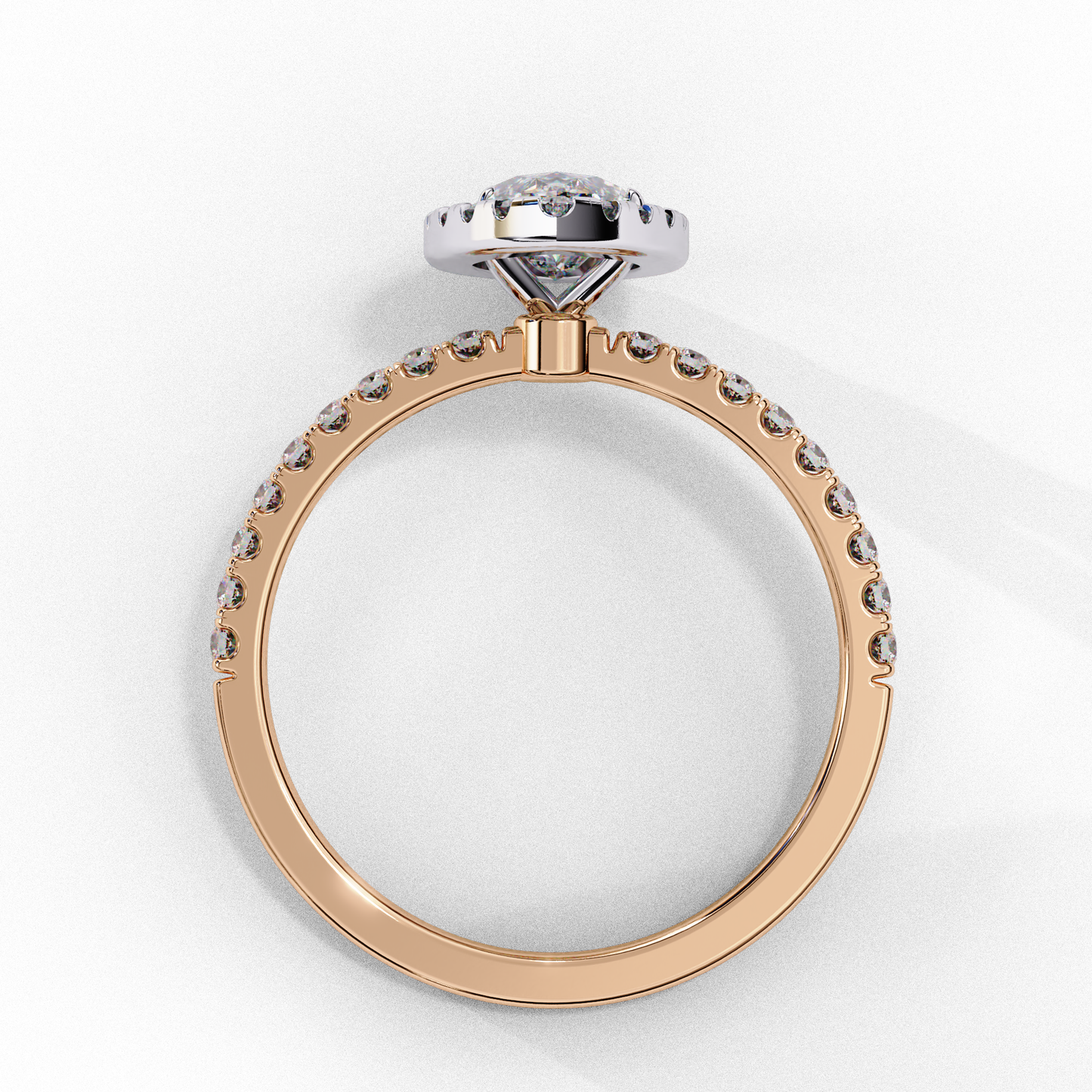 rose gold / moissanite, rose gold / lab grown