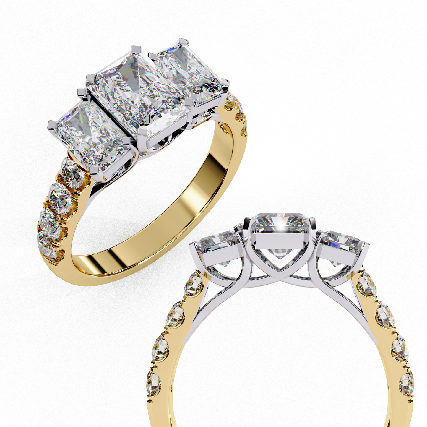 yellow gold / moissanite, yellow gold / lab grown