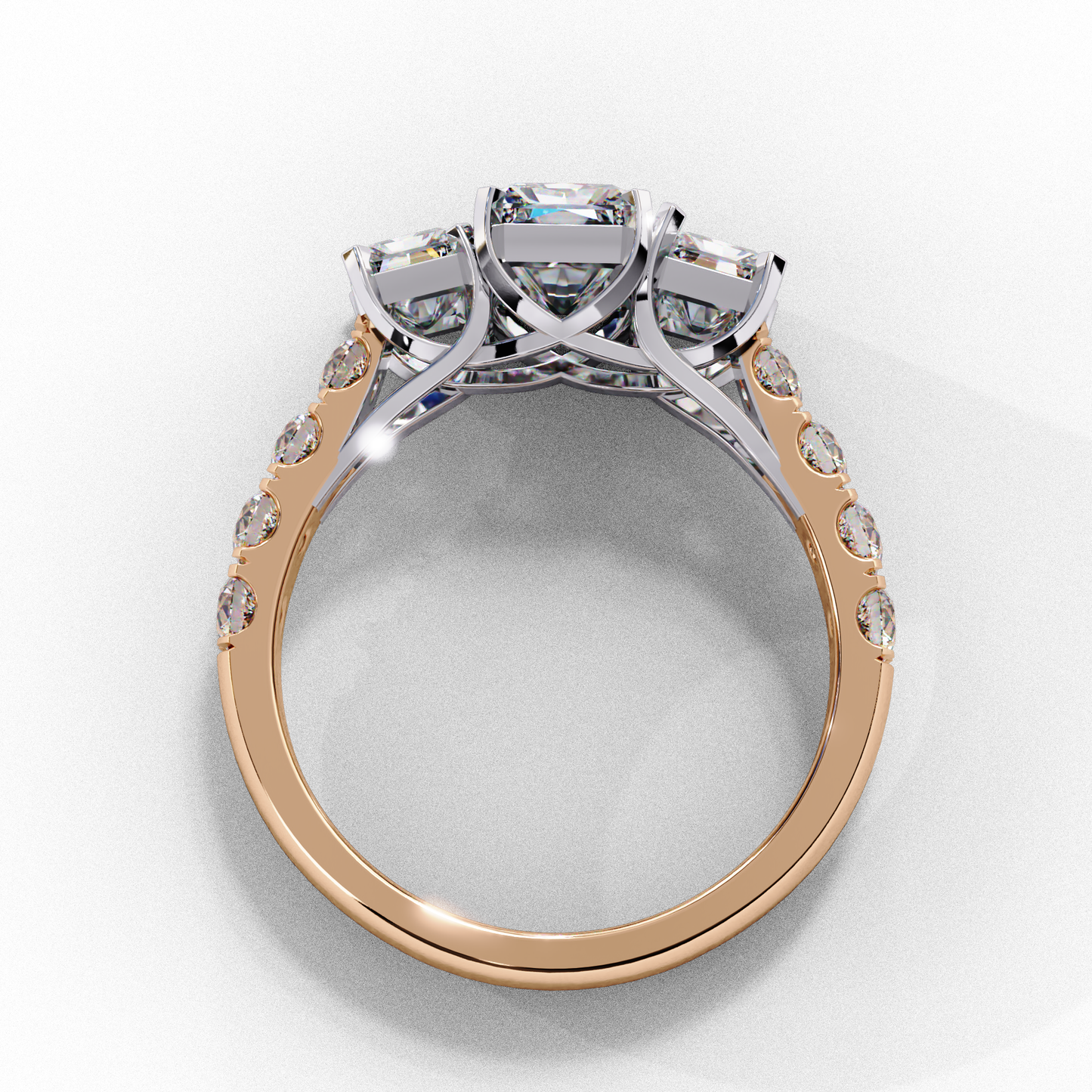 rose gold / moissanite, rose gold / lab grown