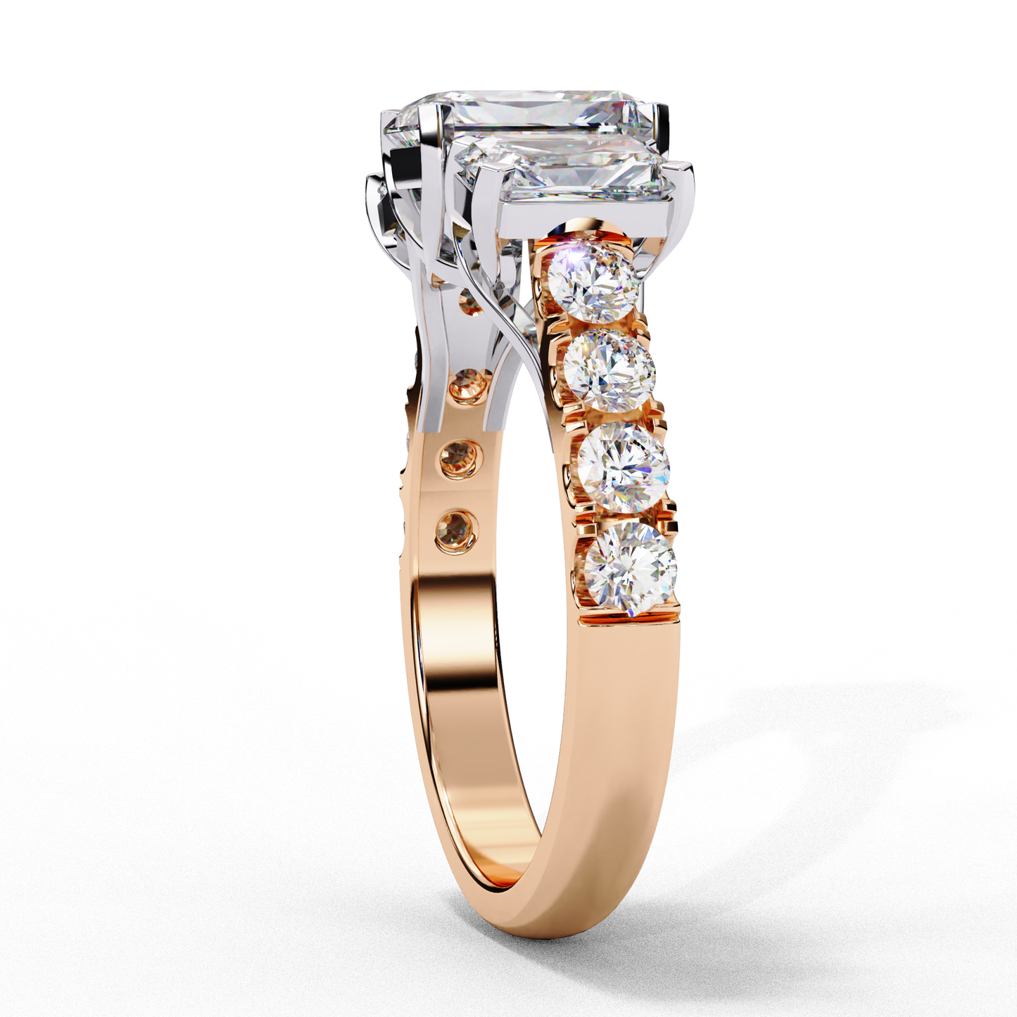 rose gold / moissanite, rose gold / lab grown