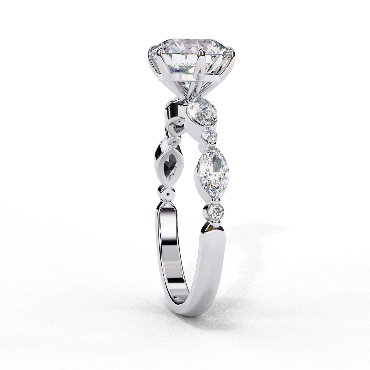white gold / moissanite, white gold / lab grown