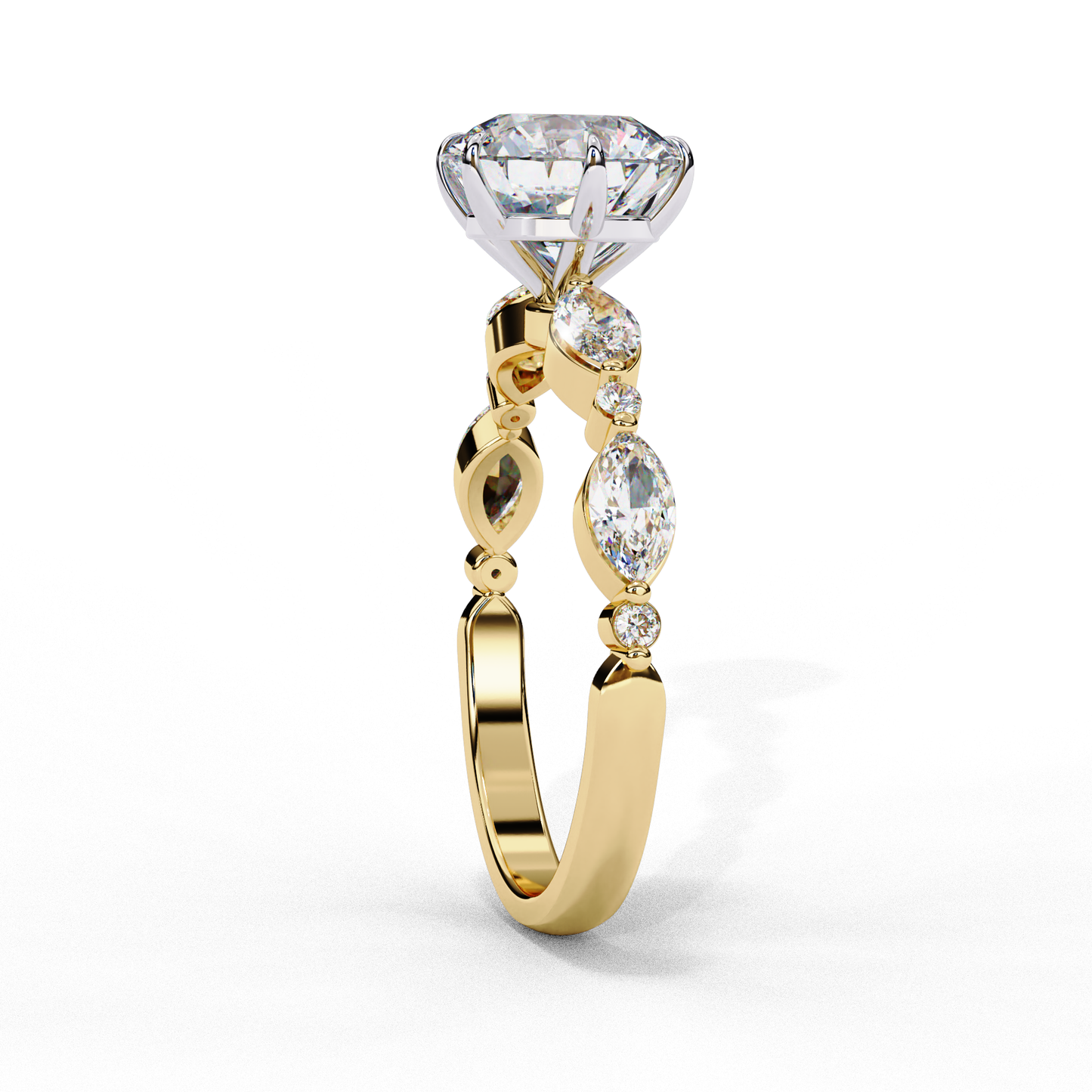 yellow gold / moissanite, yellow gold / lab grown