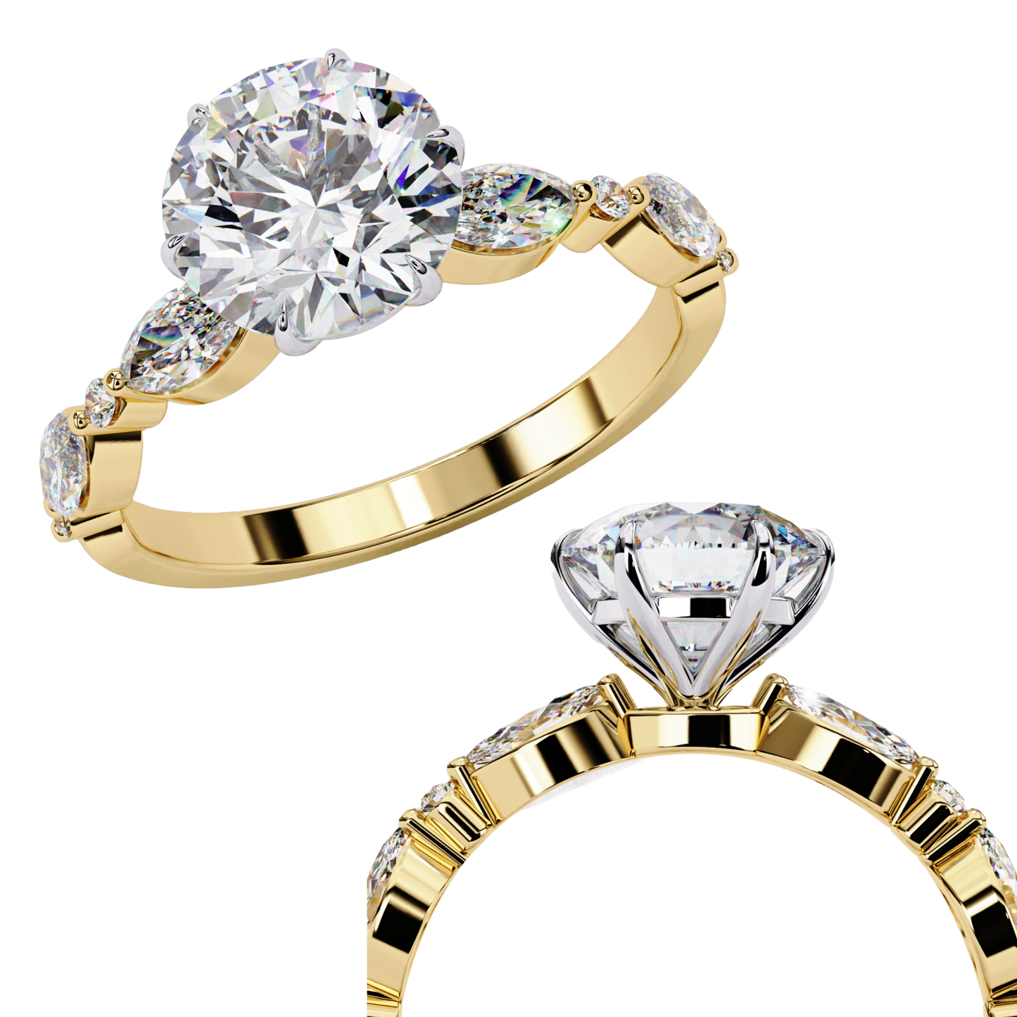 yellow gold / moissanite, yellow gold / lab grown