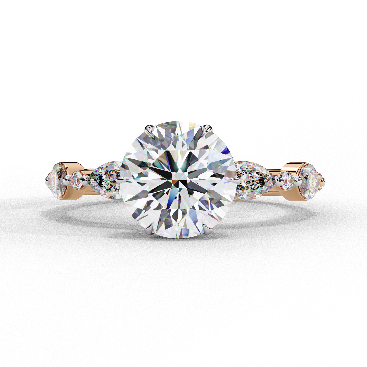 rose gold / moissanite, rose gold / lab grown