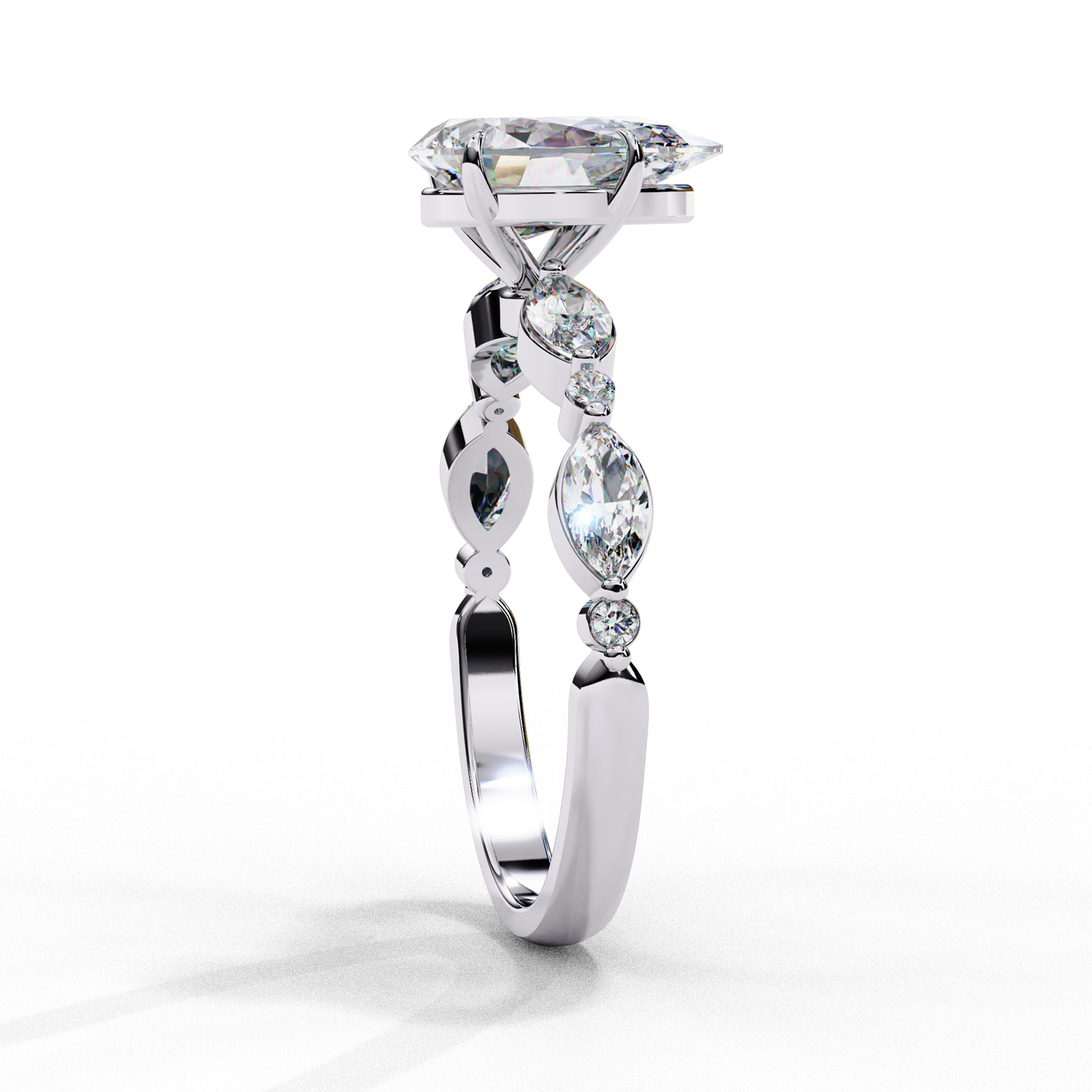 white gold / moissanite, white gold / lab grown