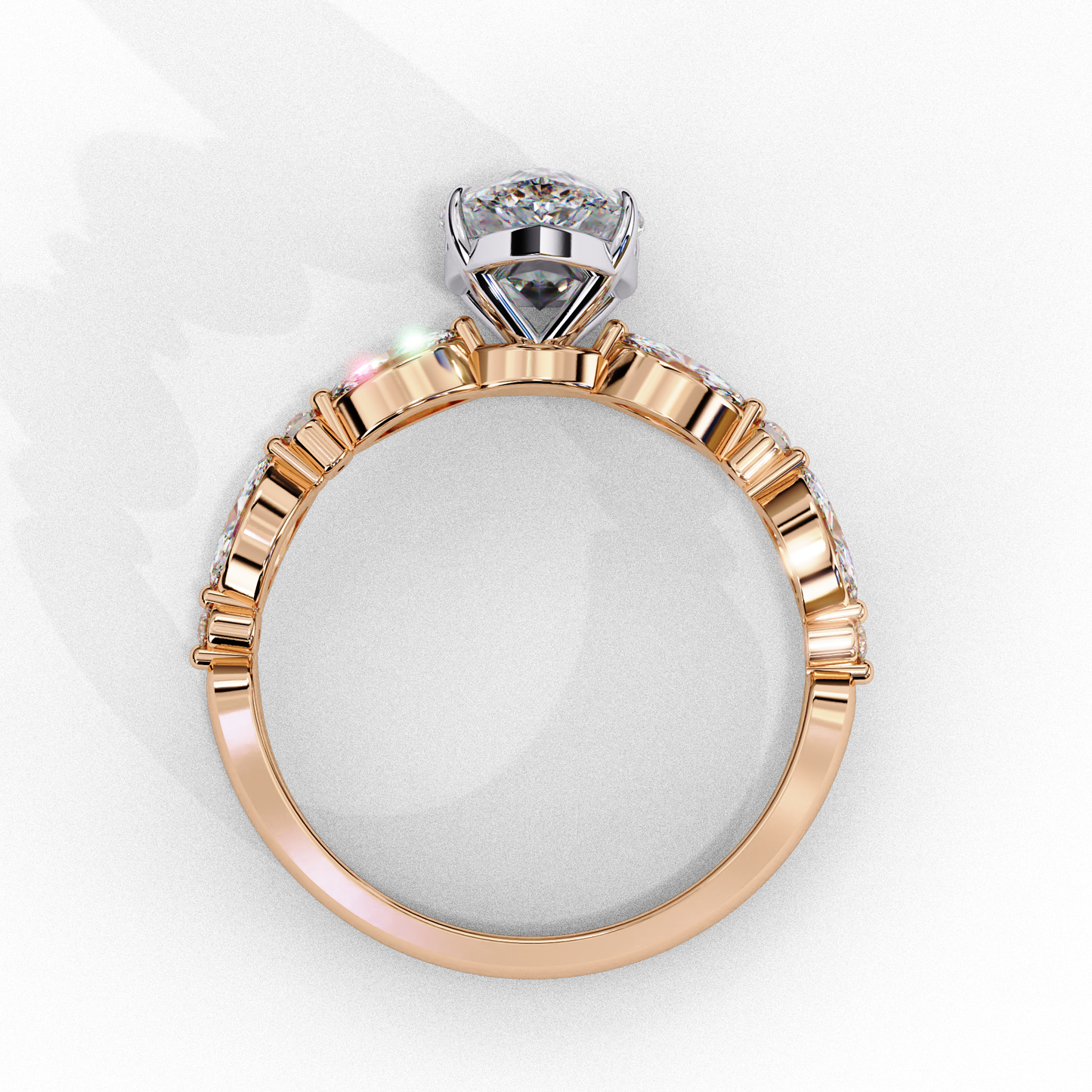 rose gold / moissanite, rose gold / lab grown