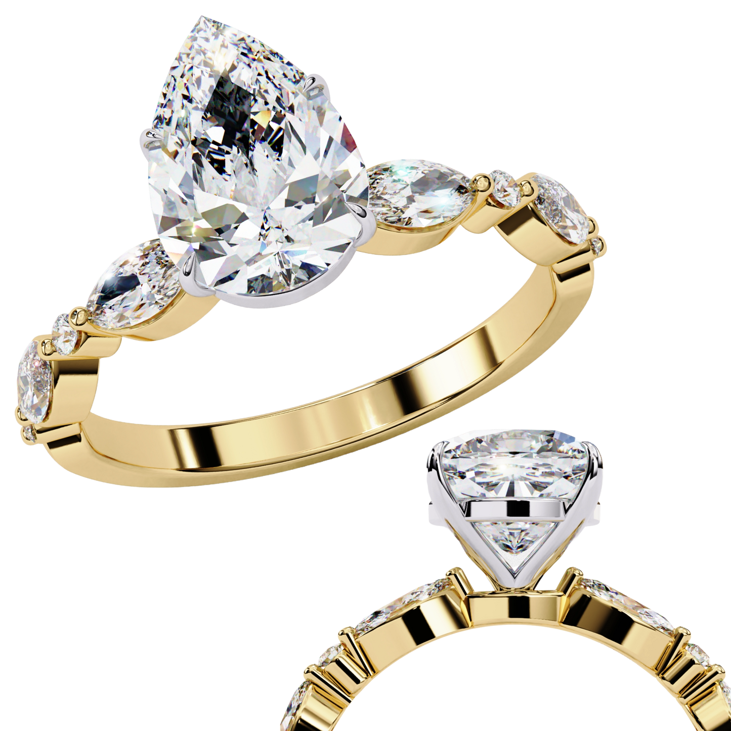 yellow gold / moissanite, yellow gold / lab grown