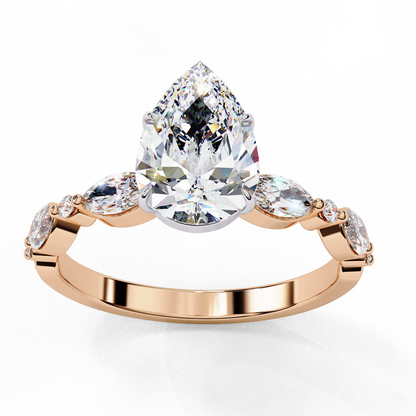 rose gold / moissanite, rose gold / lab grown