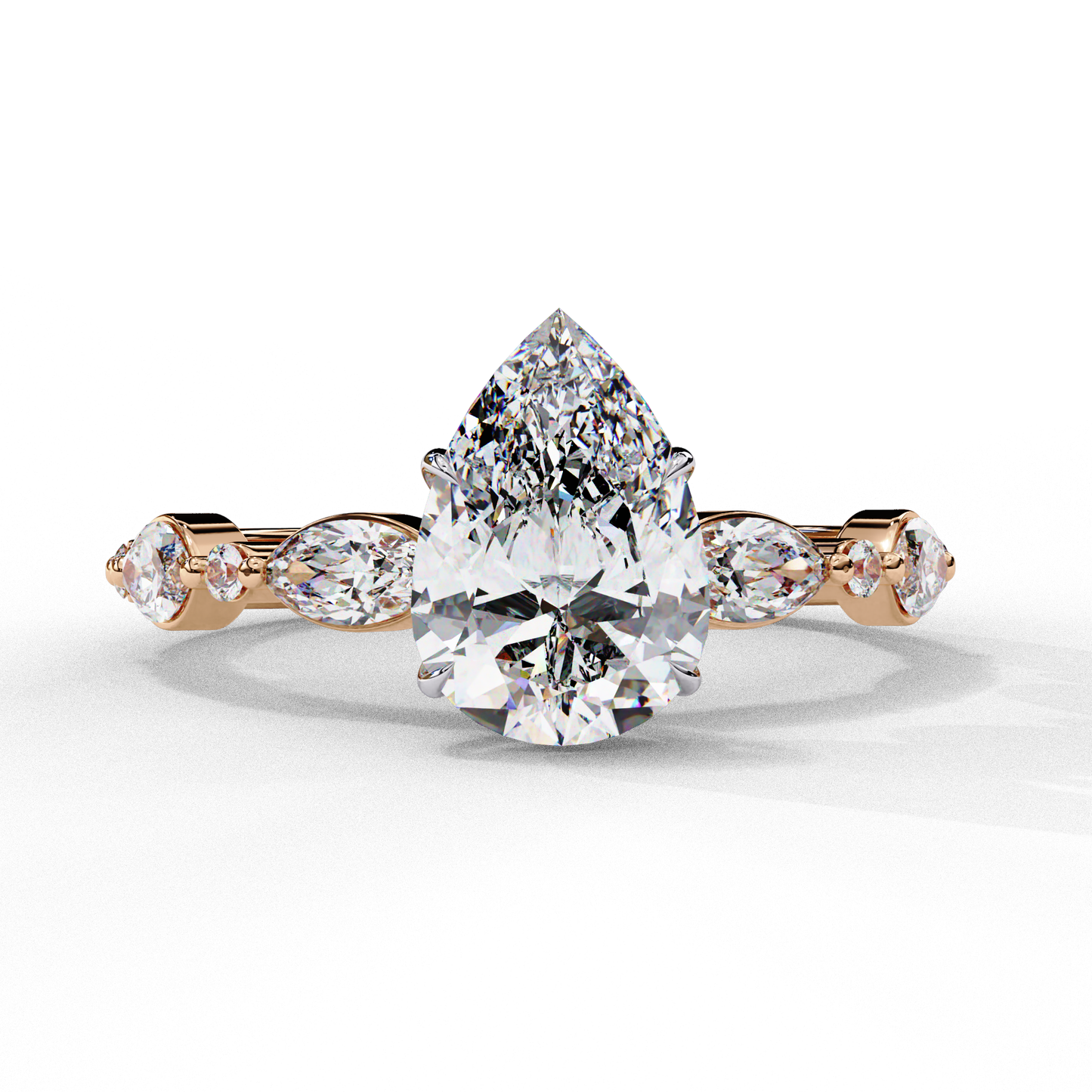 rose gold / moissanite, rose gold / lab grown