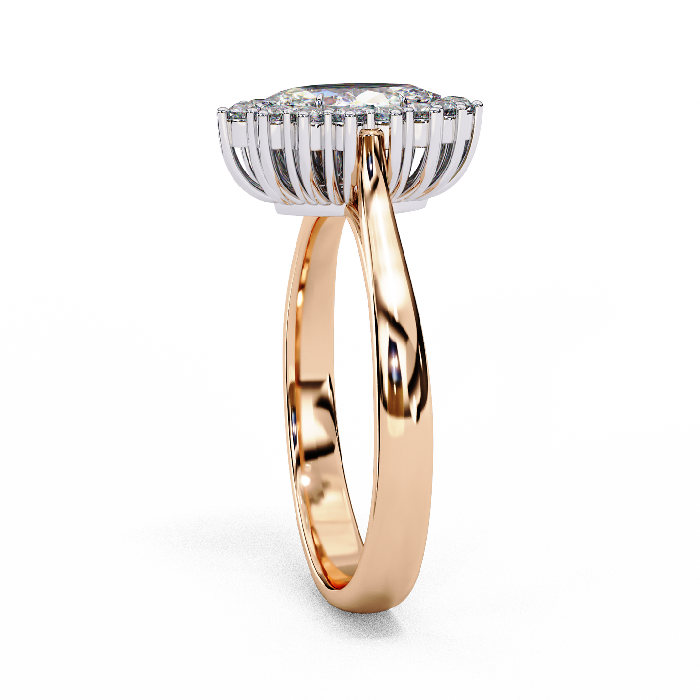 rose gold / moissanite, rose gold / lab grown