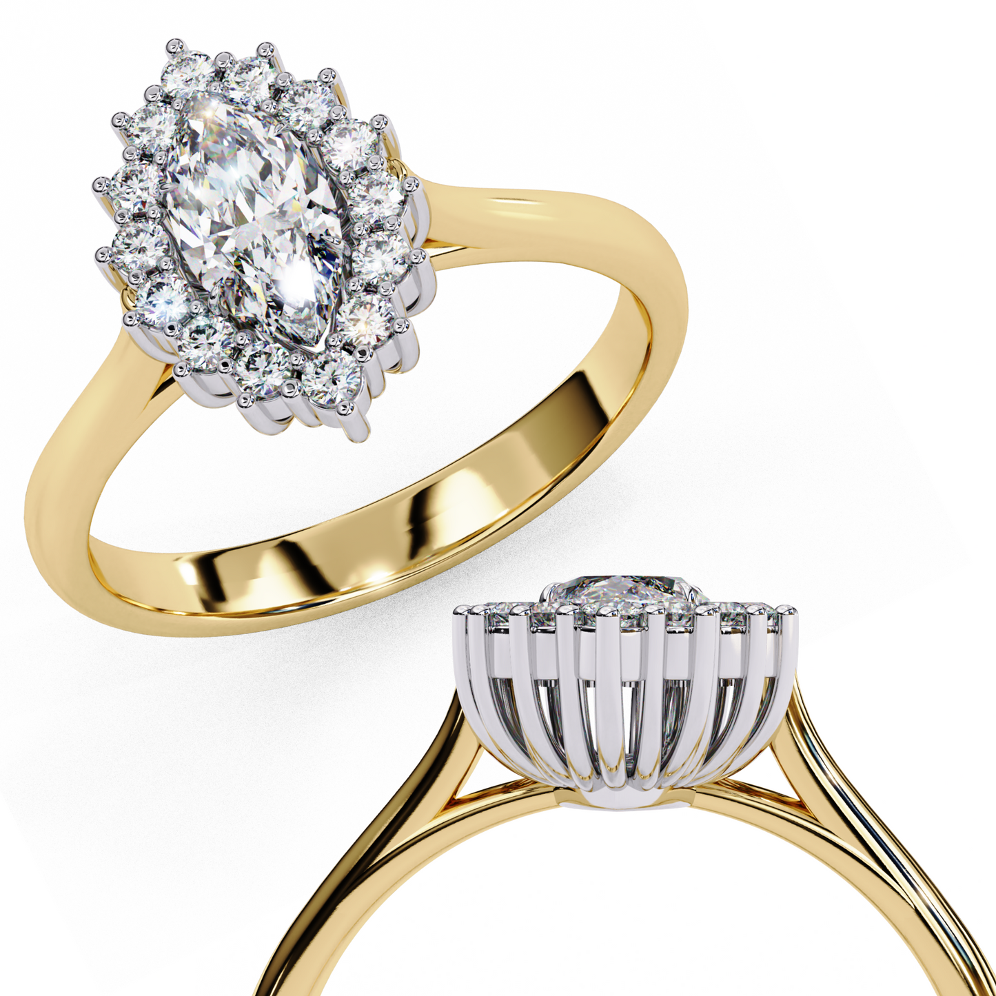 yellow gold / moissanite, yellow gold / lab grown