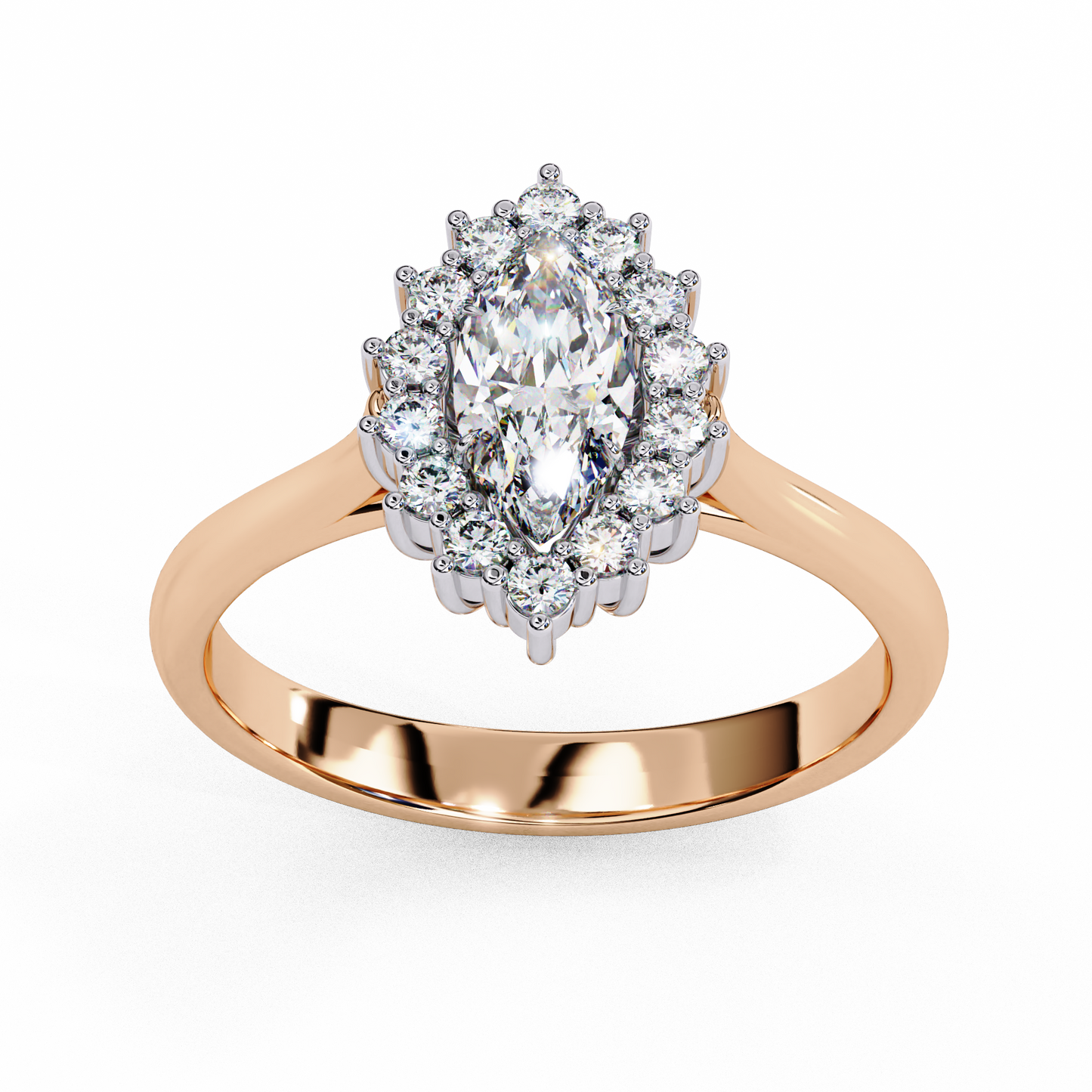 rose gold / moissanite, rose gold / lab grown