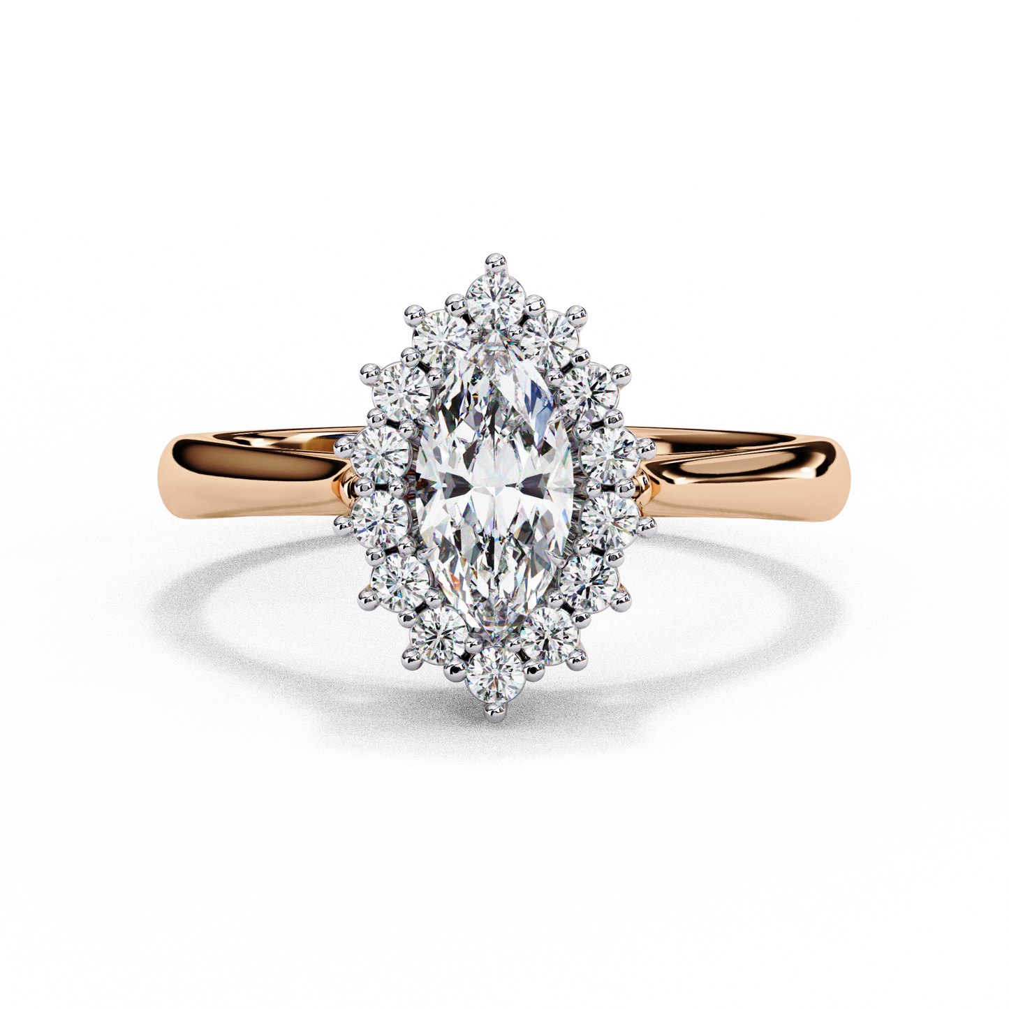 rose gold / moissanite, rose gold / lab grown