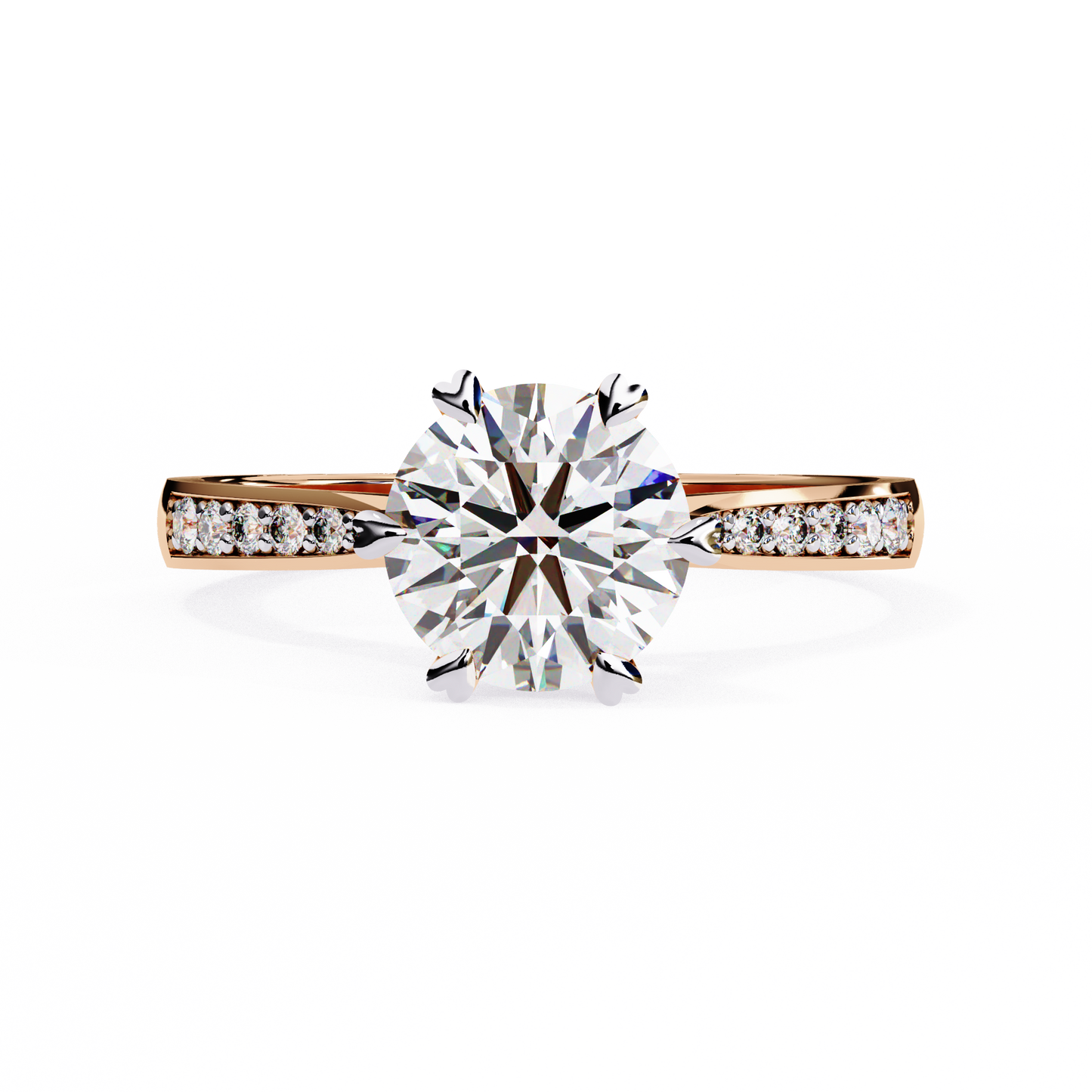 rose gold / moissanite, rose gold / lab grown