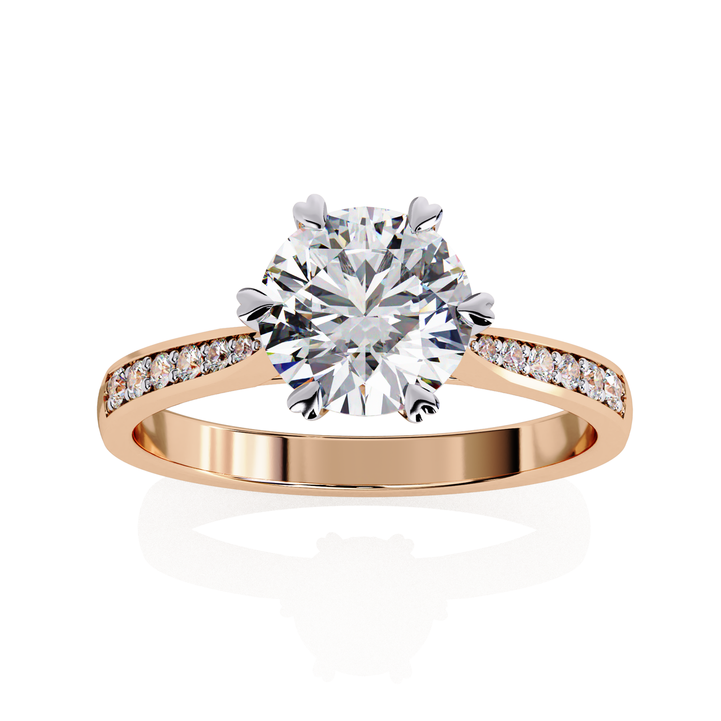 rose gold / moissanite, rose gold / lab grown