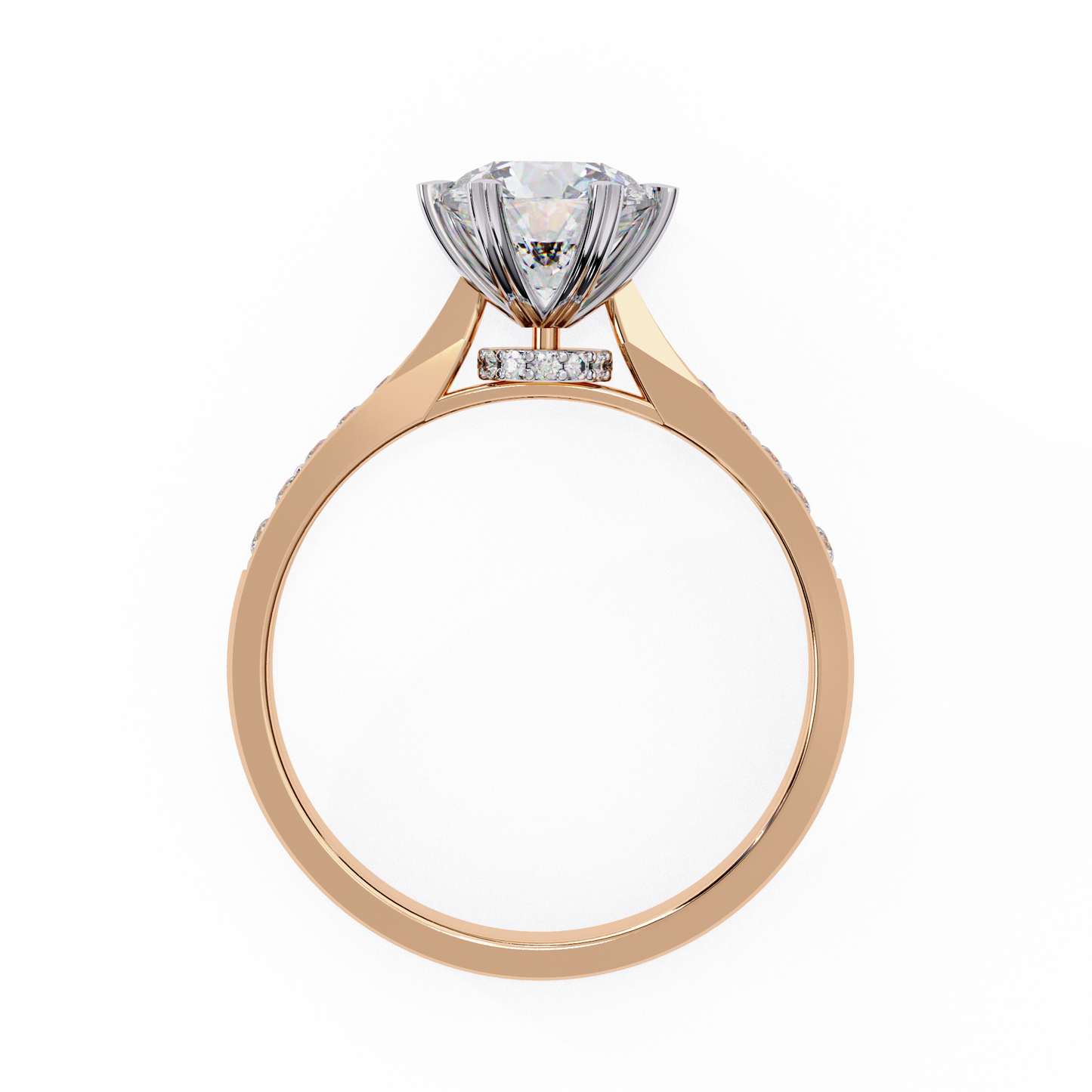 rose gold / moissanite, rose gold / lab grown