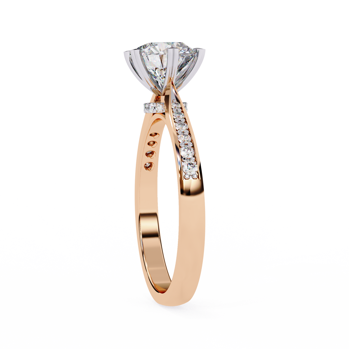 rose gold / moissanite, rose gold / lab grown
