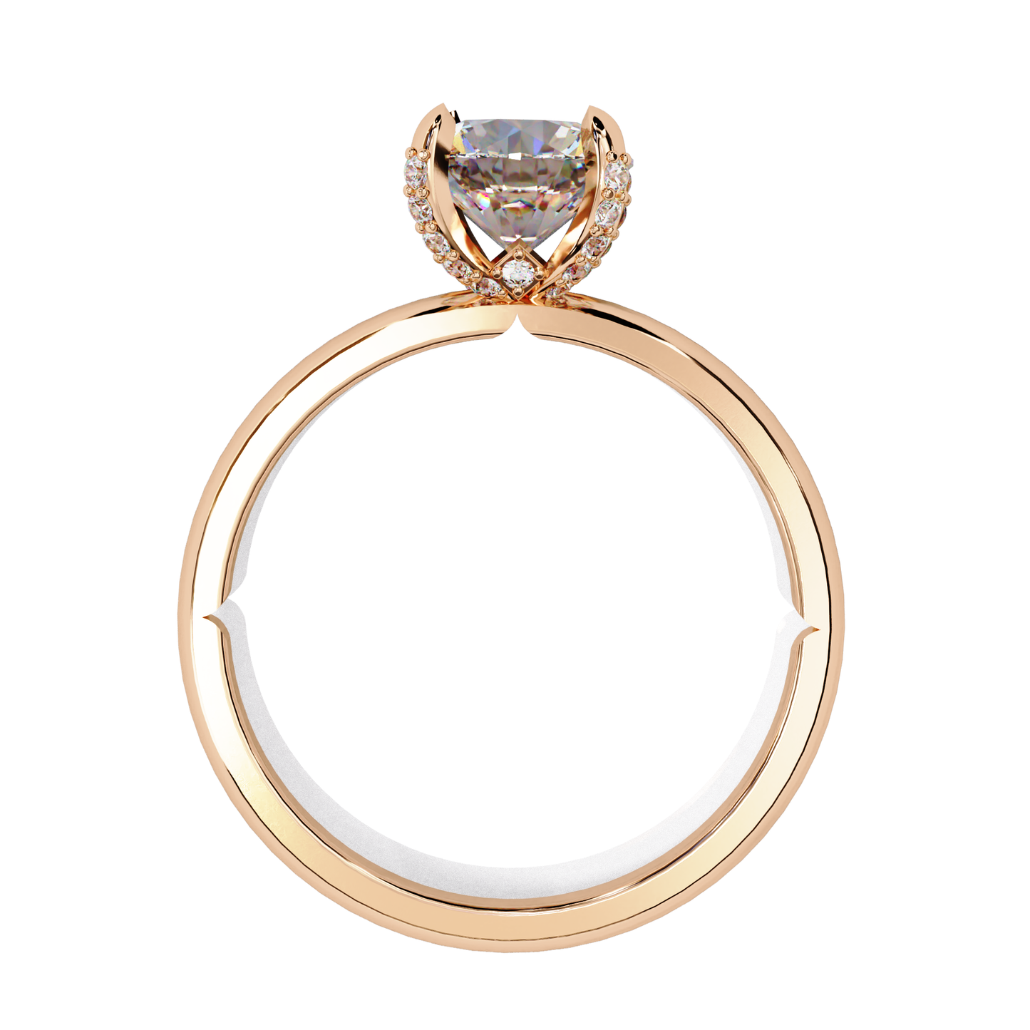 rose gold / moissanite, rose gold / lab grown