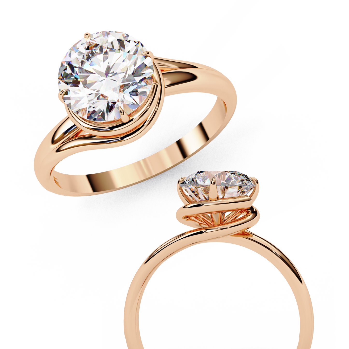 rose gold / moissanite, rose gold / lab grown