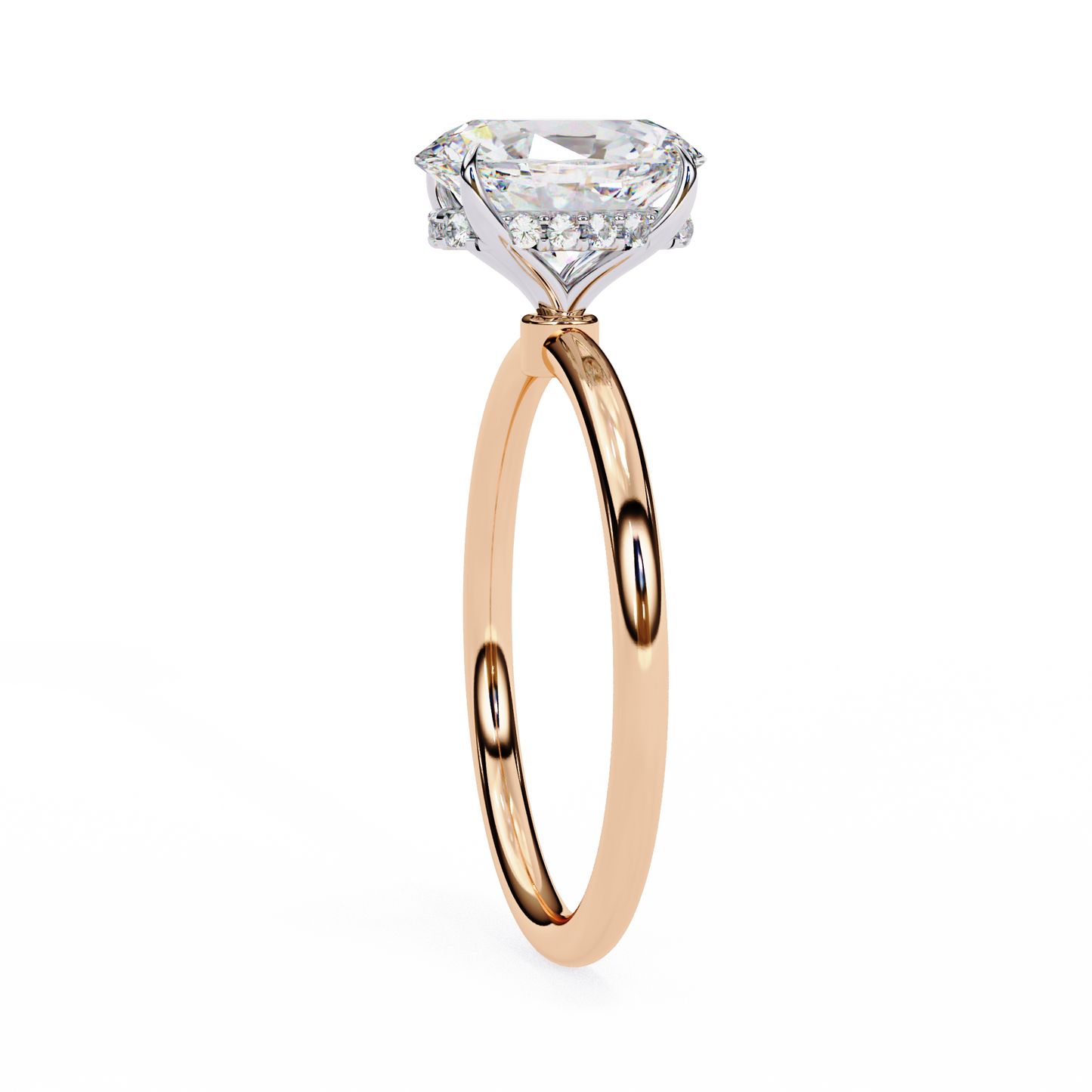 rose gold / moissanite, rose gold / lab grown