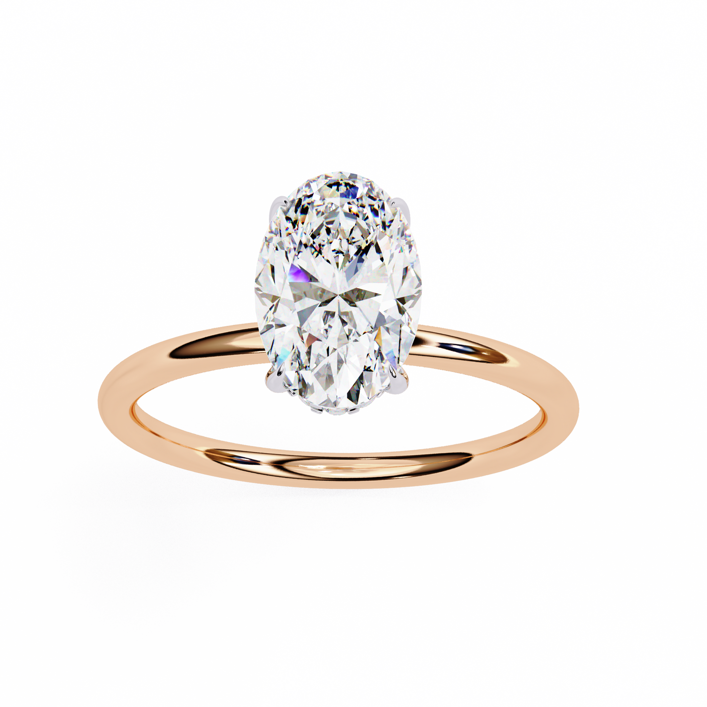rose gold / moissanite, rose gold / lab grown