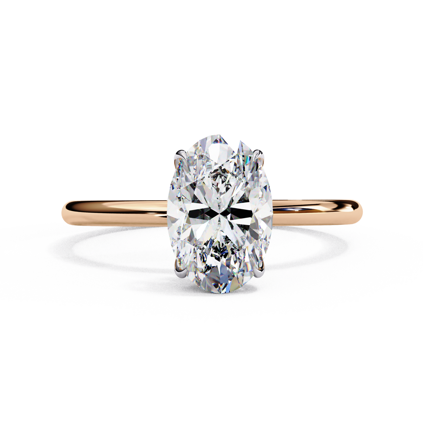 rose gold / moissanite, rose gold / lab grown