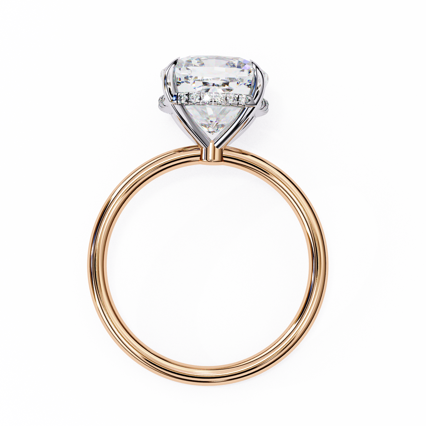 rose gold / moissanite, rose gold / lab grown
