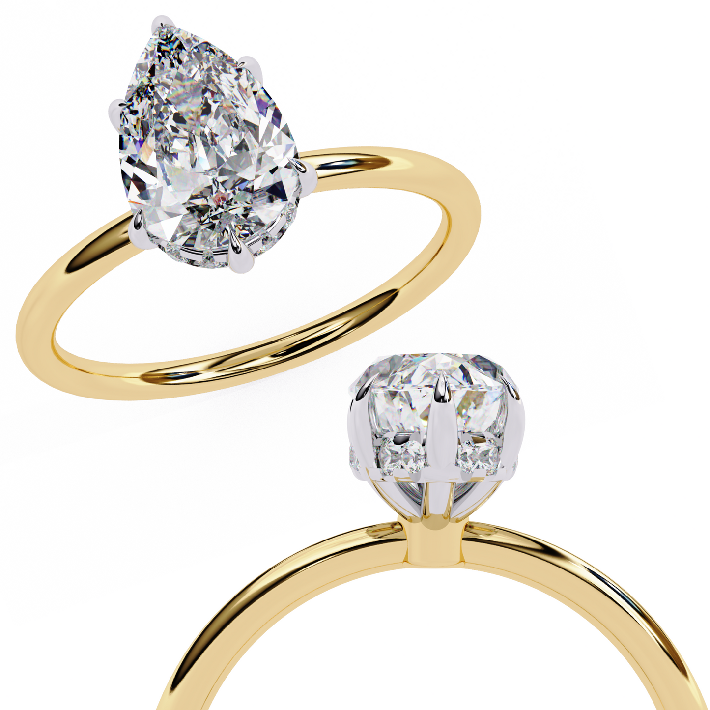 yellow gold / moissanite, yellow gold / lab grown