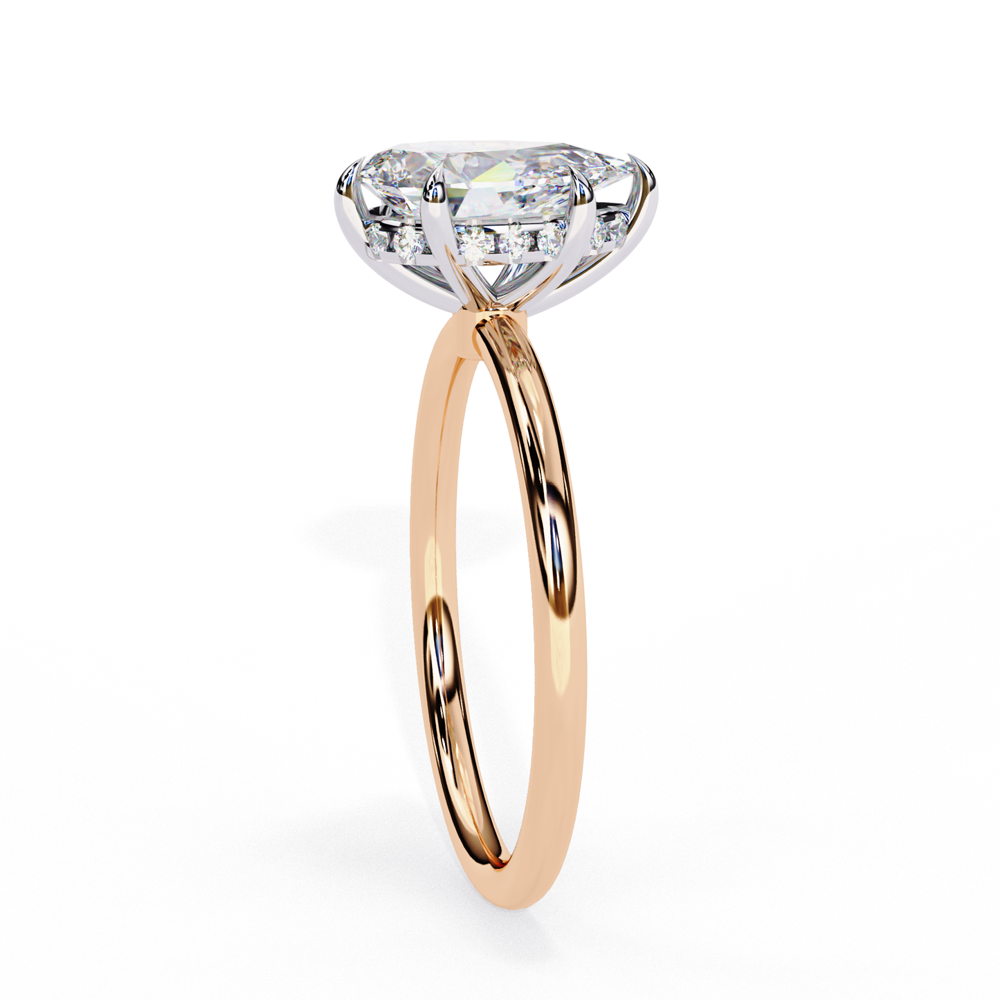 rose gold / moissanite, rose gold / lab grown