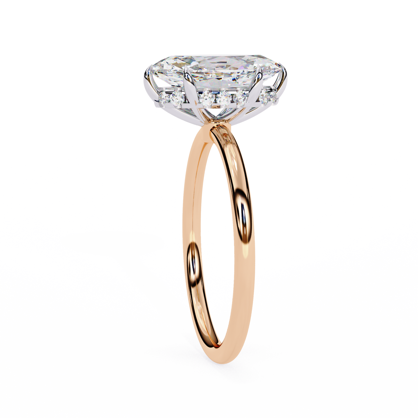 rose gold / moissanite, rose gold / lab grown