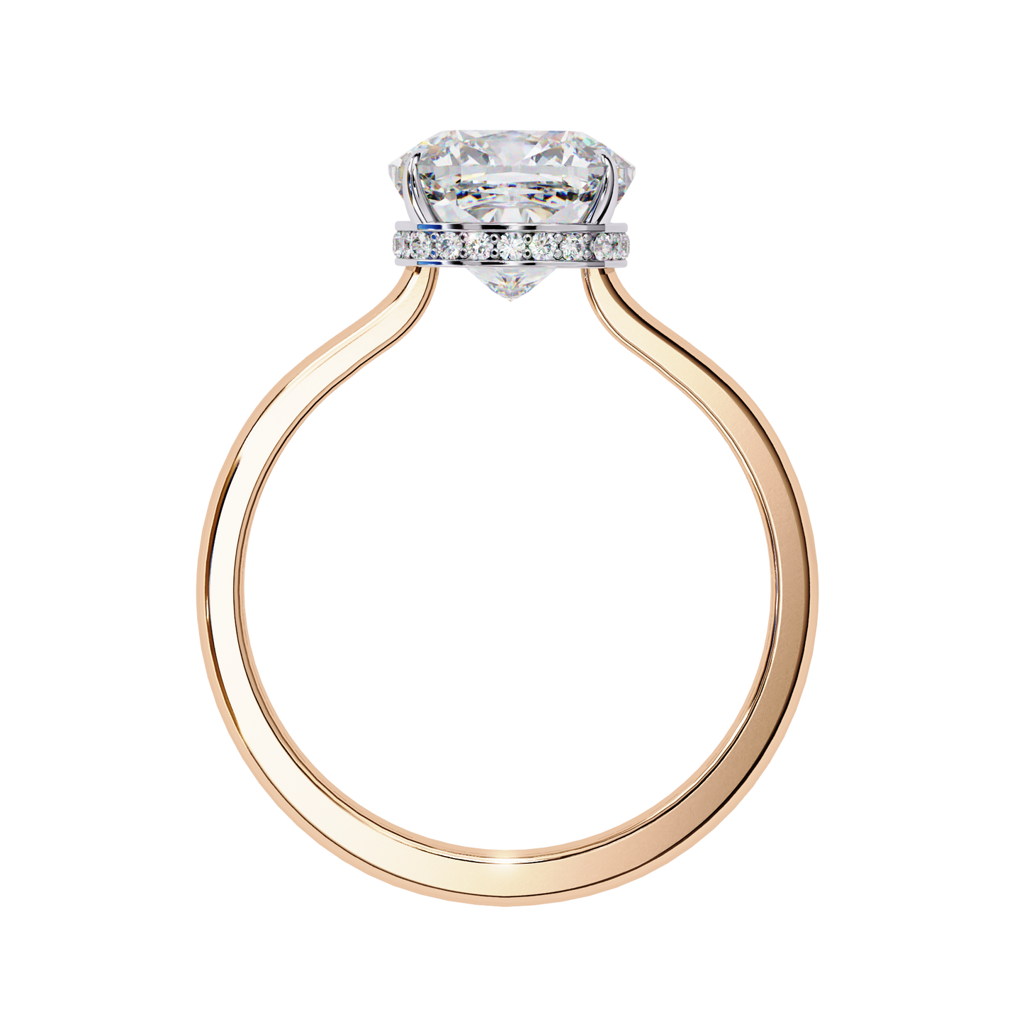 rose gold / moissanite, rose gold / lab grown