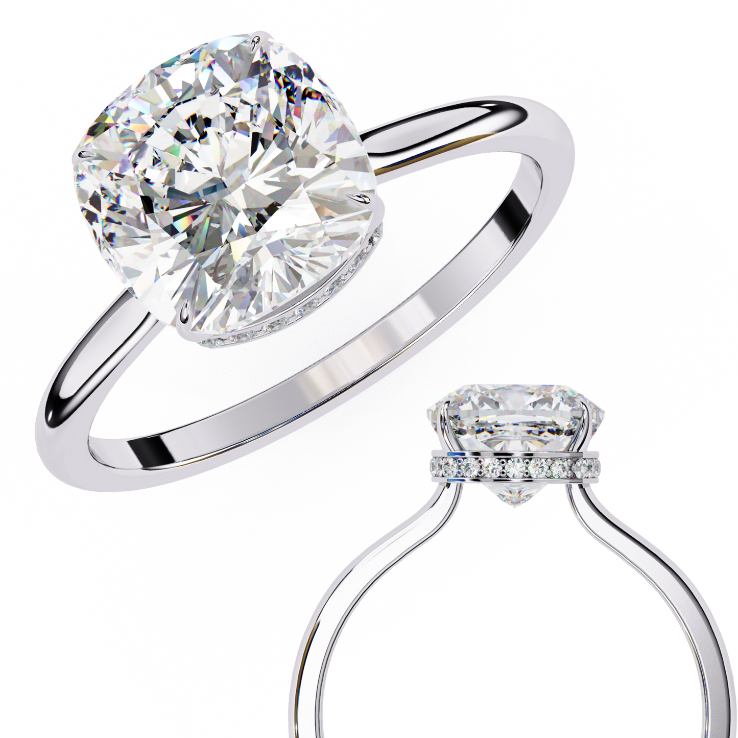 white gold / moissanite, white gold / lab grown