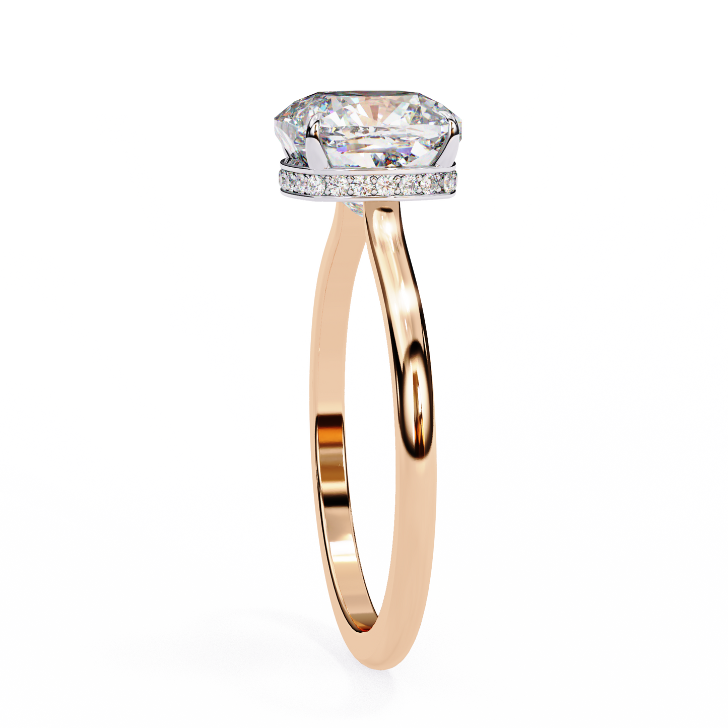 rose gold / moissanite, rose gold / lab grown