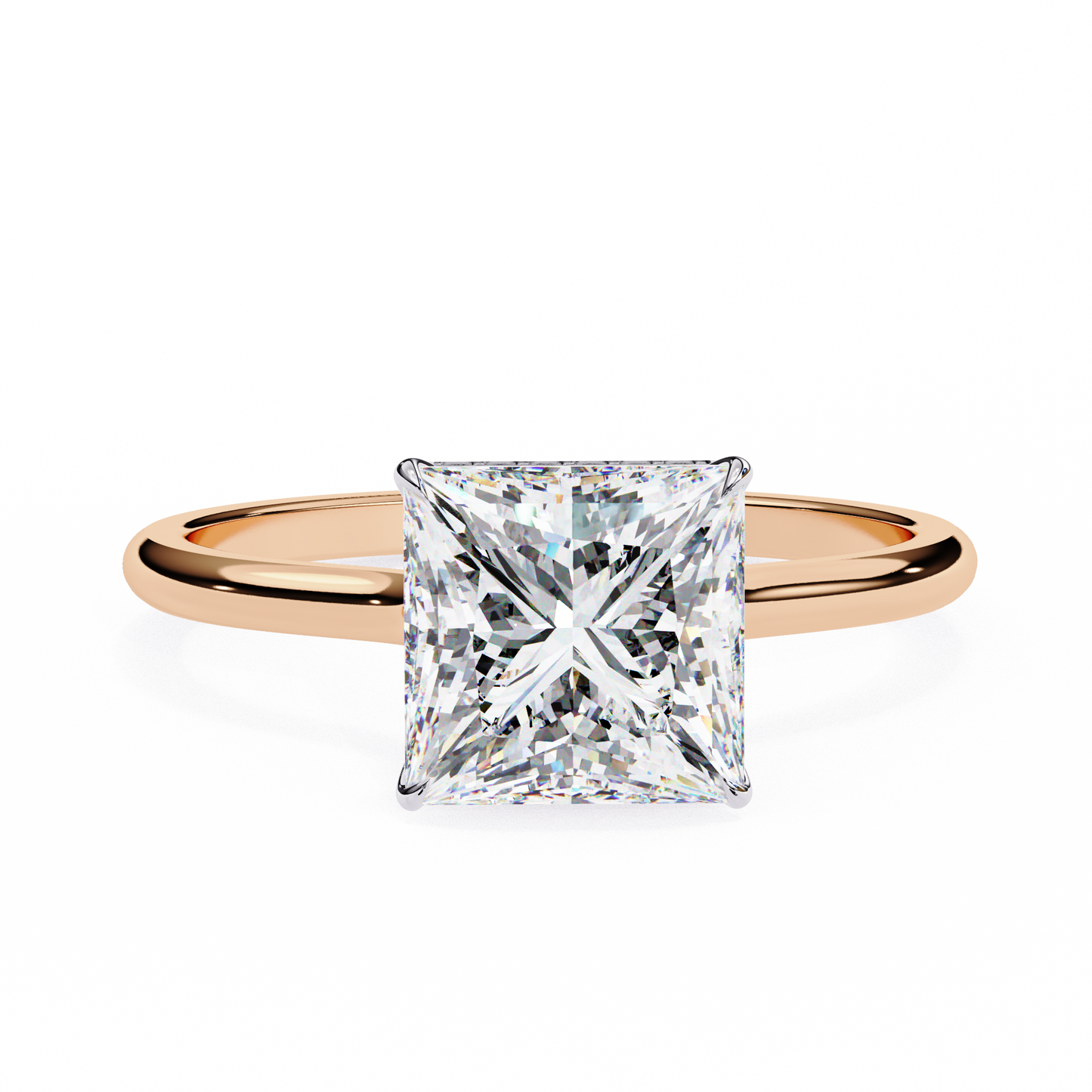 rose gold / moissanite, rose gold / lab grown