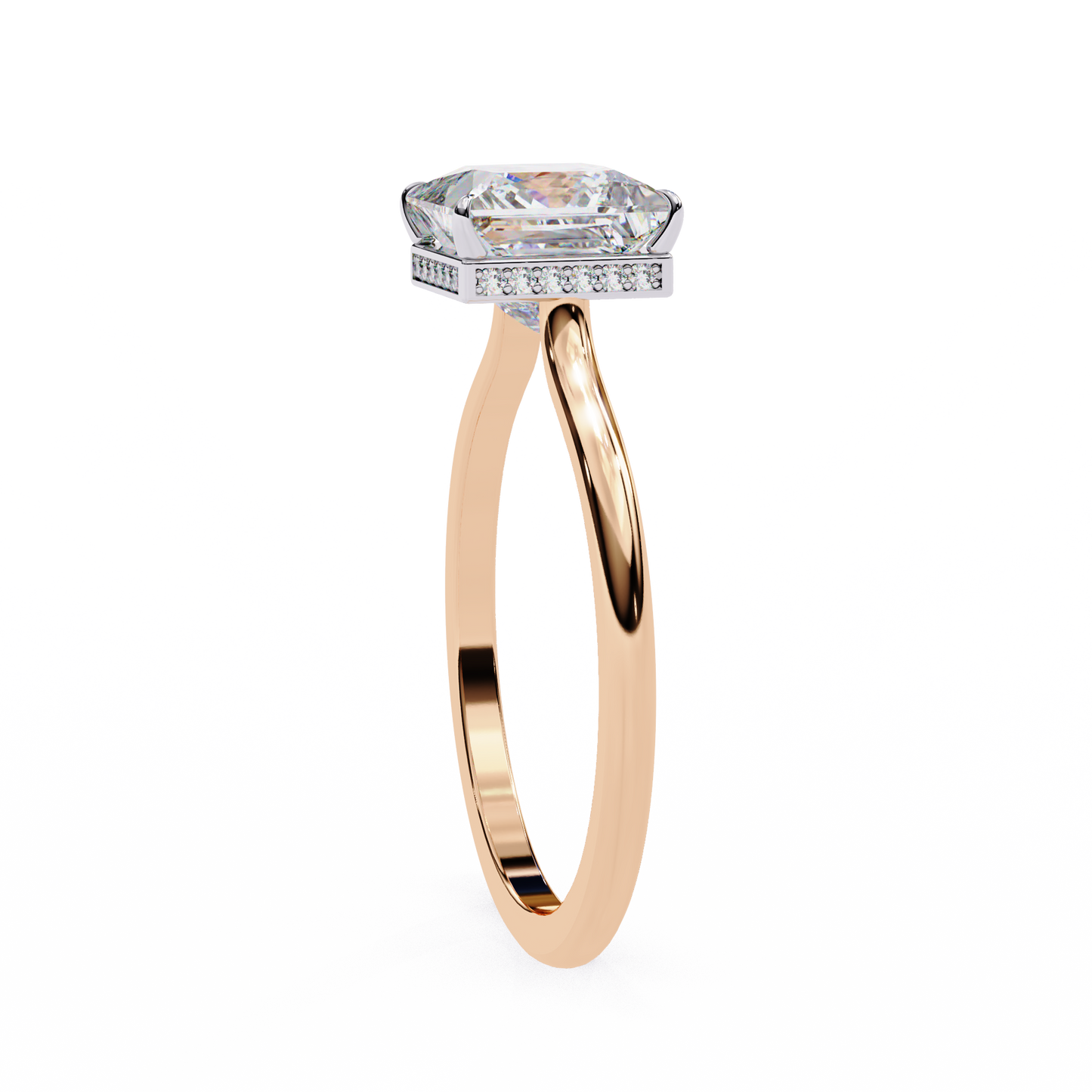 rose gold / moissanite, rose gold / lab grown