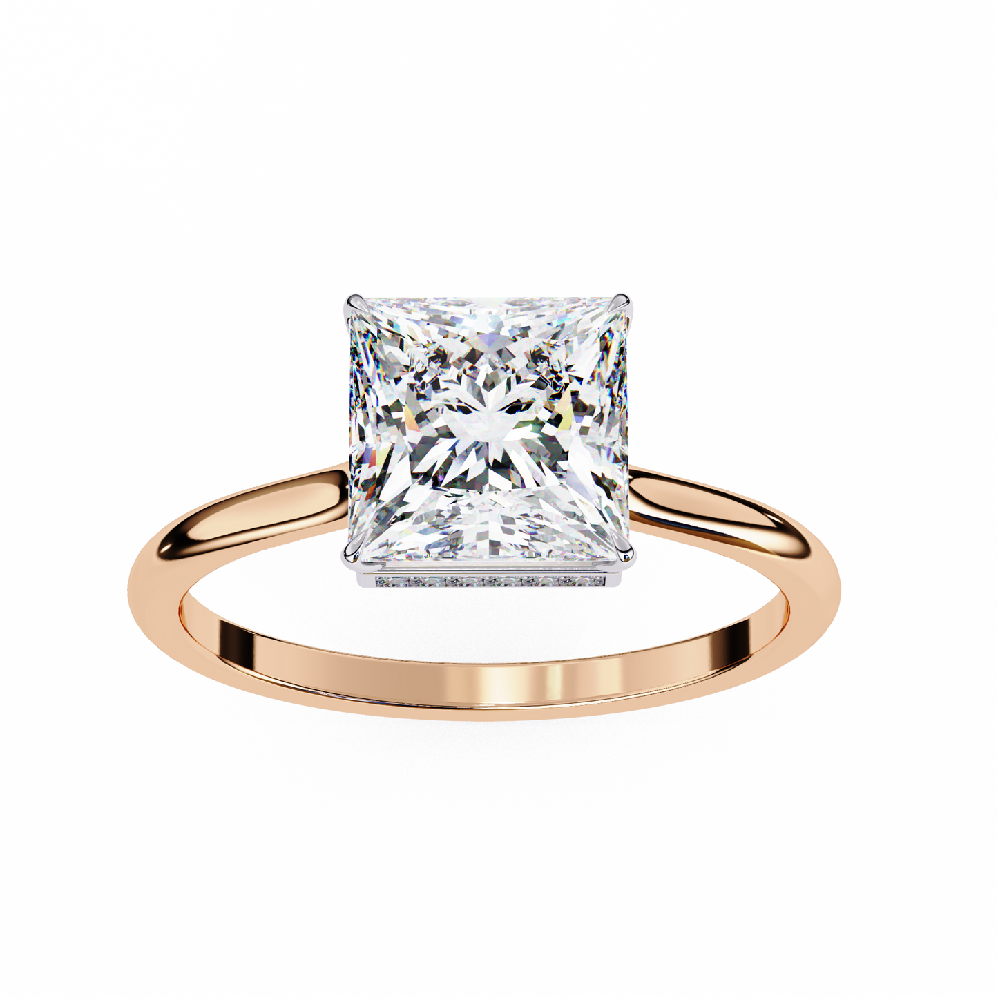 rose gold / moissanite, rose gold / lab grown