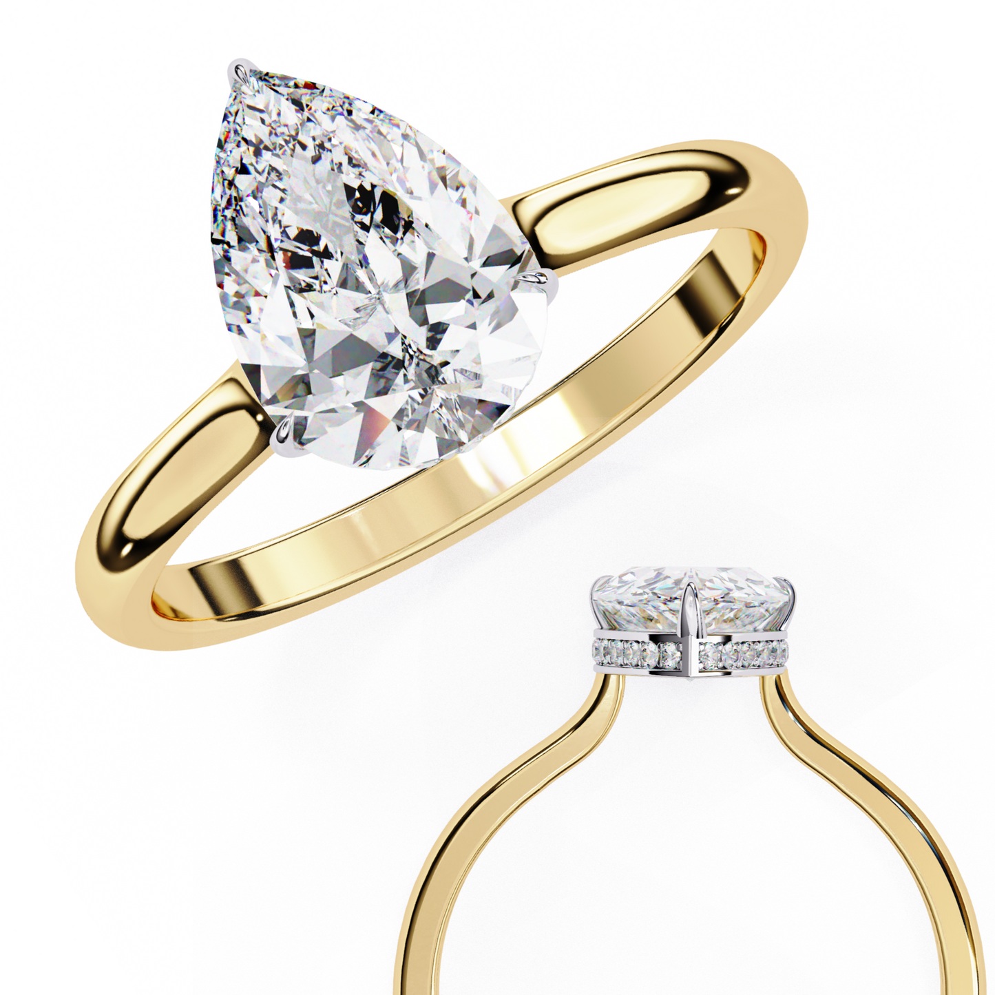 yellow gold / moissanite, yellow gold / lab grown